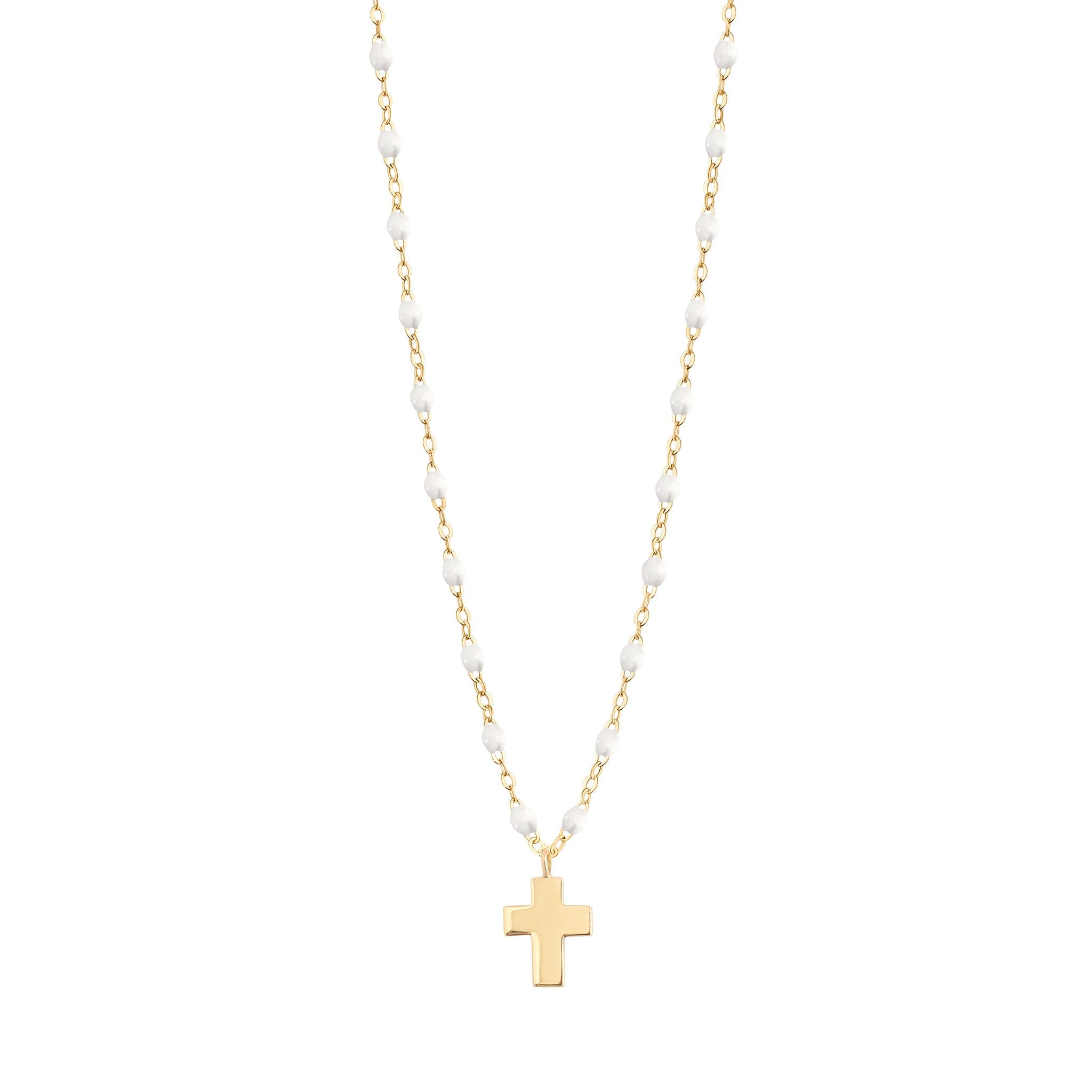 gigi　クロスチャーム Cross Charm Classic Gigi White necklace, Yellow Gold, 16.5