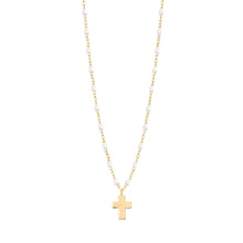 Gigi Clozeau - Cross Charm Classic Gigi White necklace, Yellow Gold, 16.5"