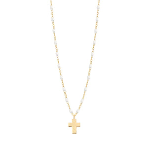 Gigi Clozeau - Cross Charm Classic Gigi White necklace, Yellow Gold, 16.5"