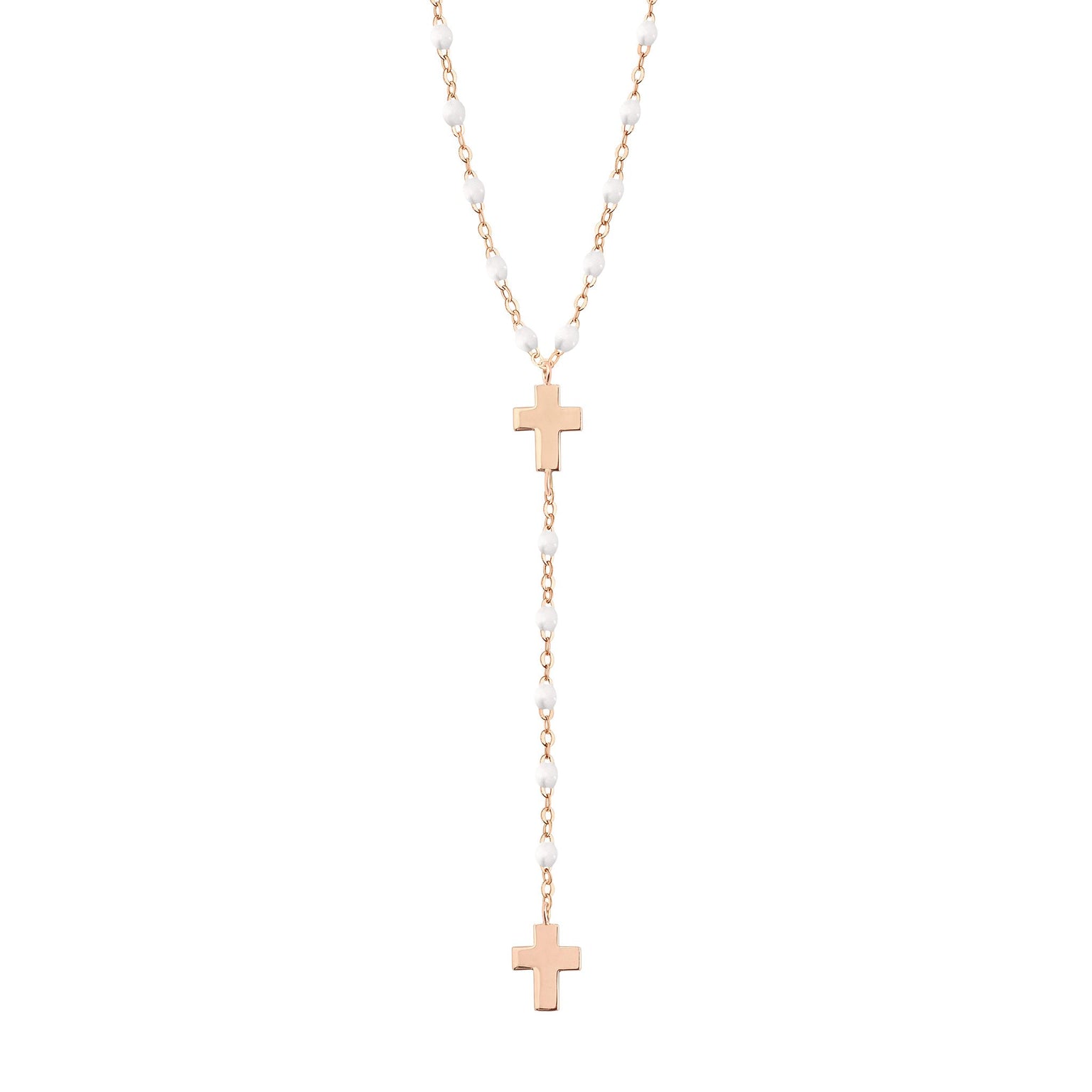 Gigi Clozeau - Cross Charm Classic Gigi White rosary, Rose Gold, 16.5"