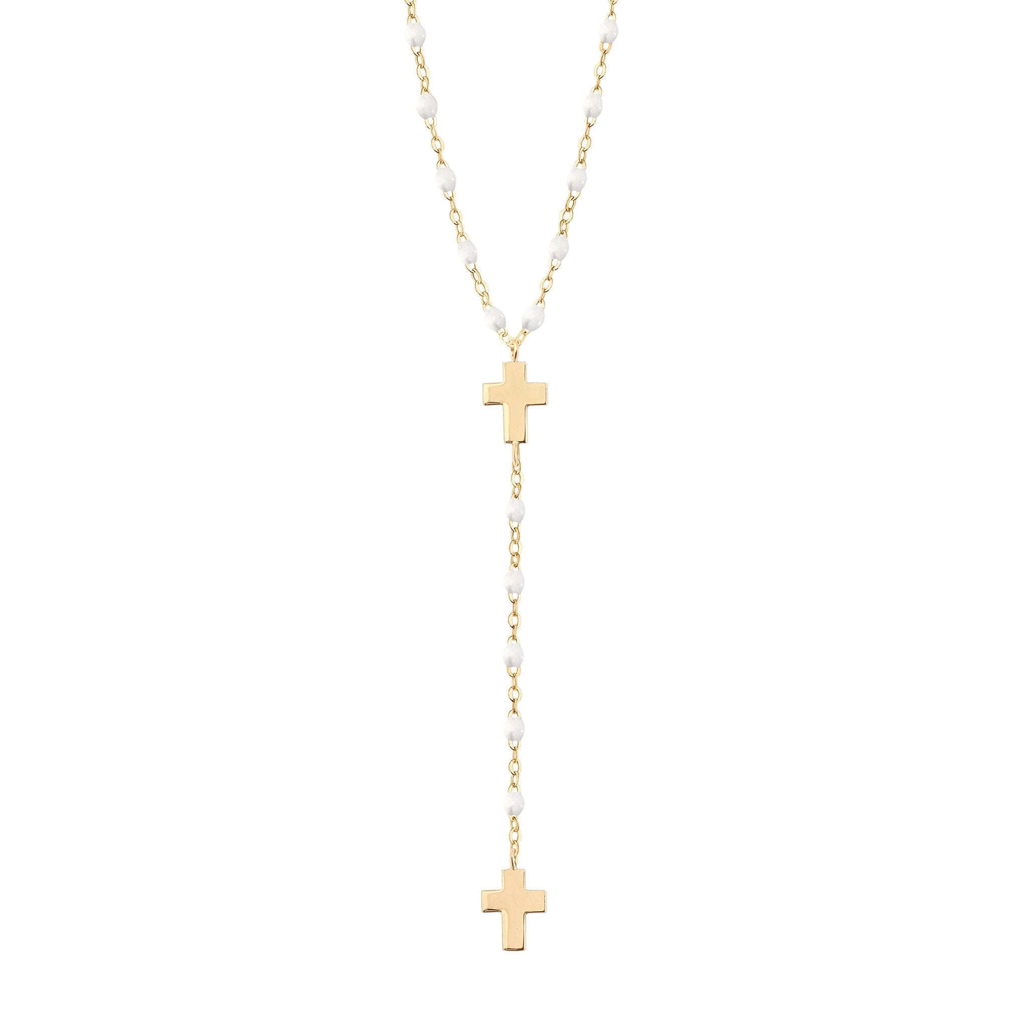 Gigi Clozeau - Cross Charm Classic Gigi White rosary, Yellow Gold, 16.5"