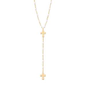 Gigi Clozeau - Cross Charm Classic Gigi White rosary, Yellow Gold, 16.5"
