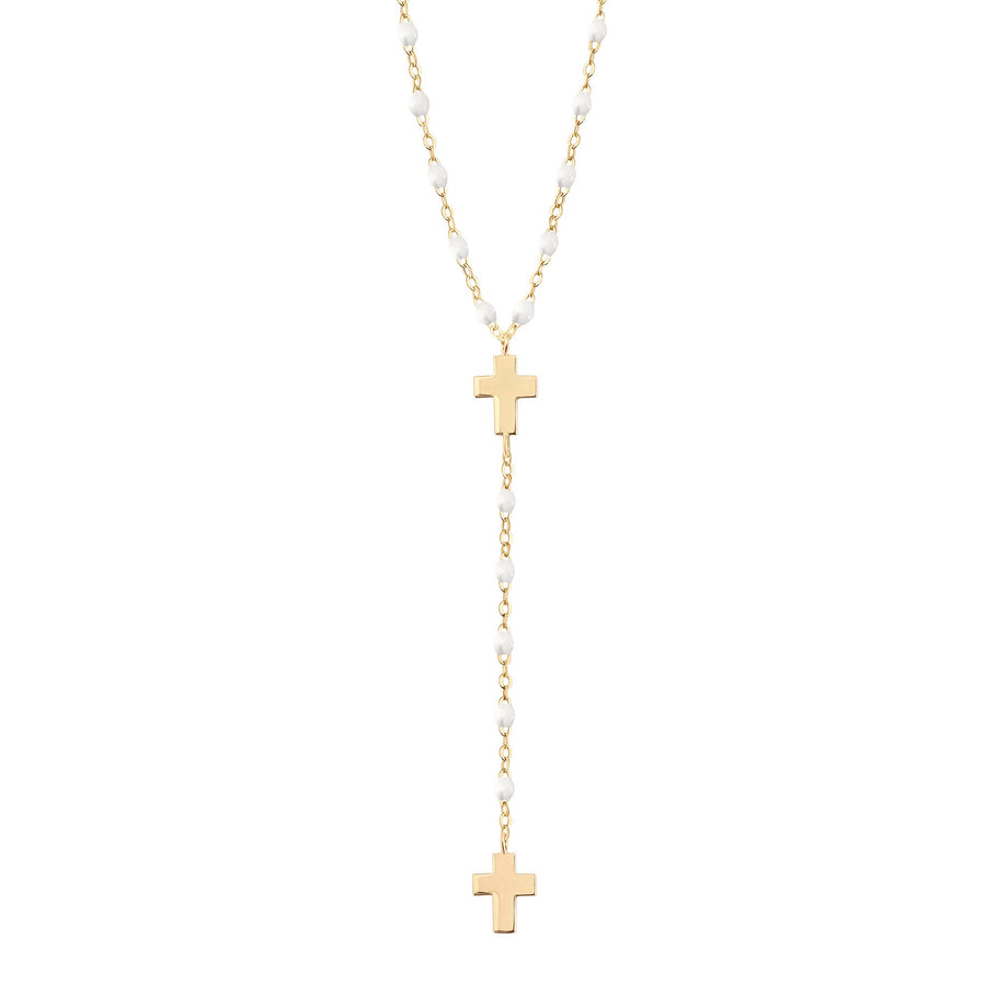 Gigi Clozeau - Cross Charm Classic Gigi White rosary, Yellow Gold, 16.5