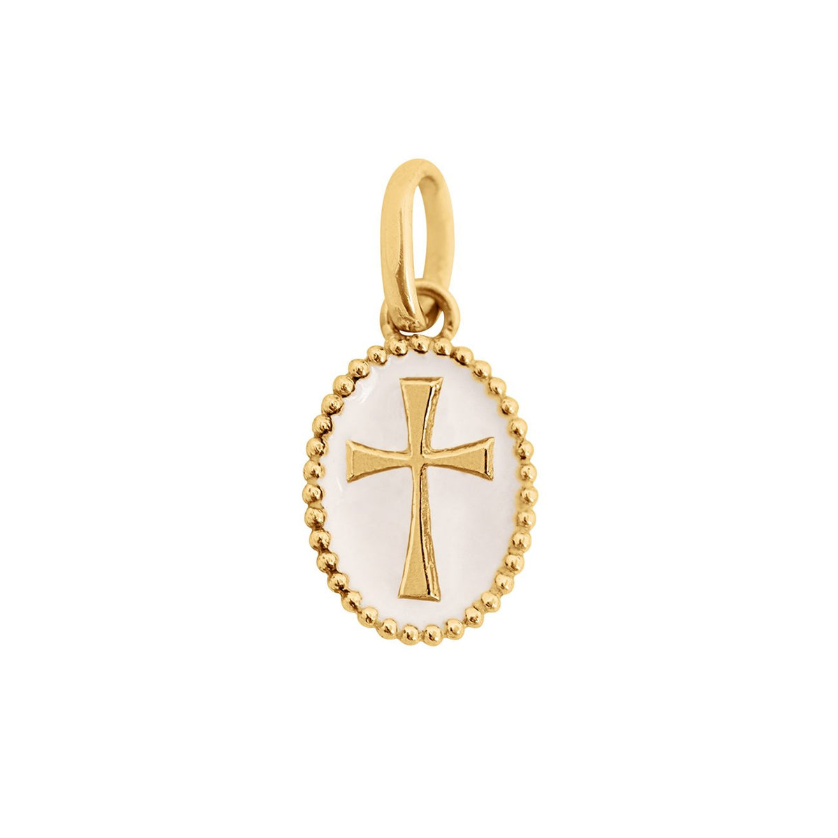 Cross White Resin pendant, Yellow Gold | Gigi Clozeau - Luxury