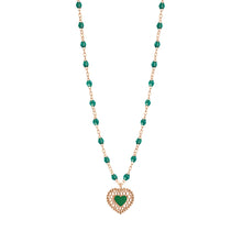 Gigi Clozeau - Emerald Lace Heart Necklace, Rose Gold, 16.5"