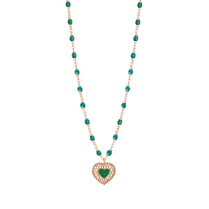 Gigi Clozeau - Emerald Lace Heart Necklace, Rose Gold, 16.5"