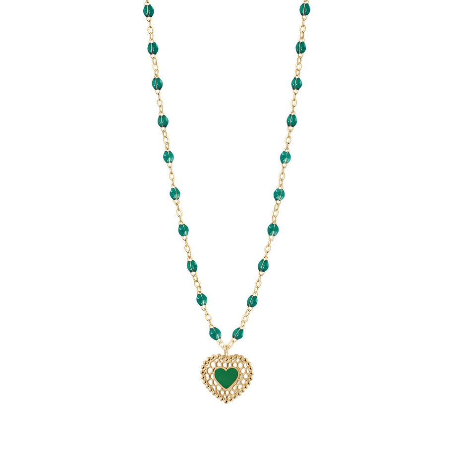 Gigi Clozeau - Emerald Lace Heart Necklace, Yellow Gold, 16.5