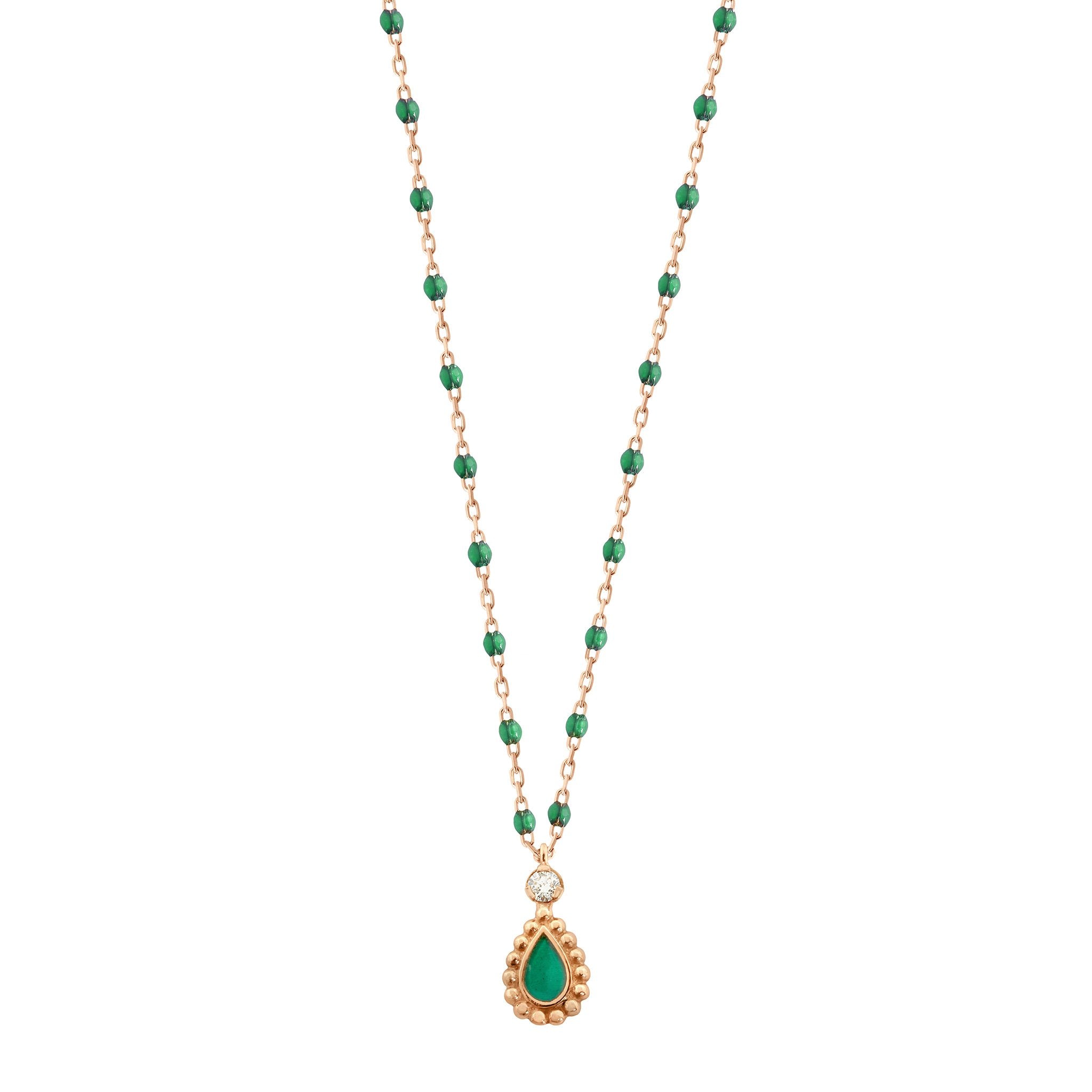 Gigi Clozeau - Emerald Mini Lucky Cashmere Necklace, Rose Gold, 16.5"
