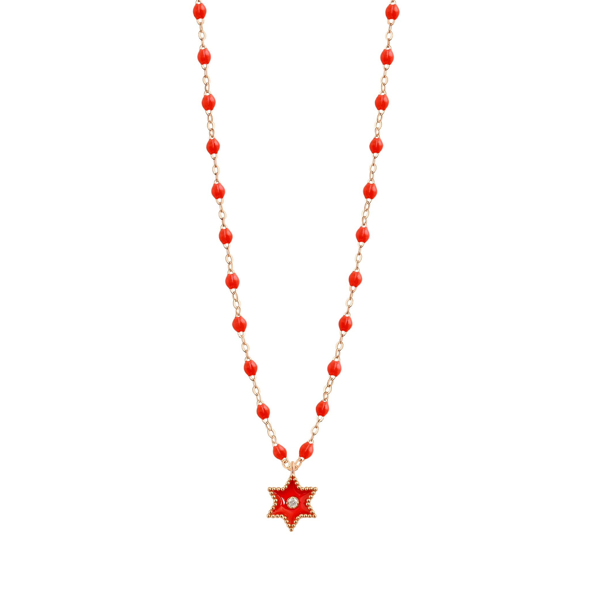 Gigi Clozeau - Étoile Diamond Necklace, Coral, Rose Gold, 16.5"