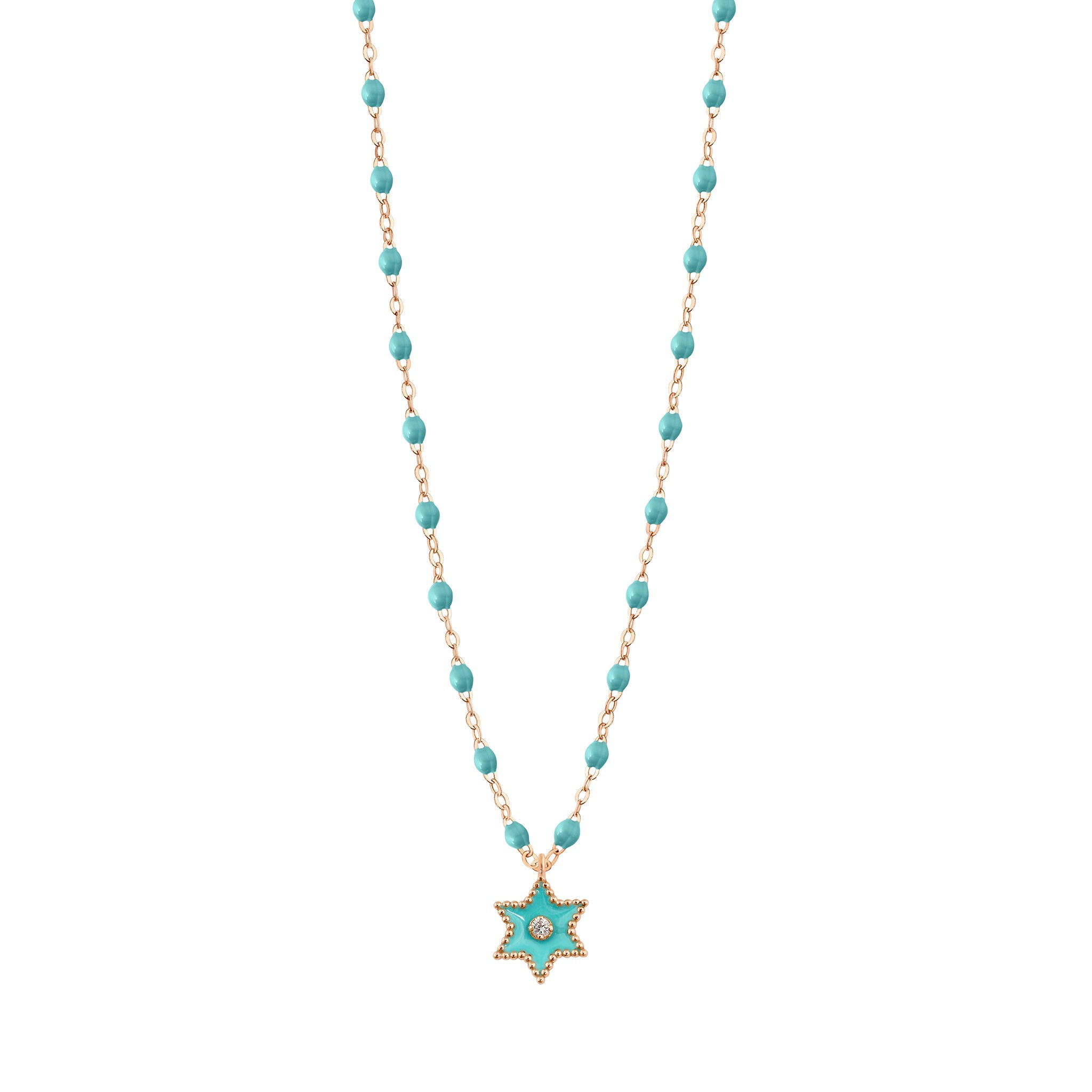 Gigi Clozeau - Étoile Diamond Necklace, Turquoise Green, Rose Gold, 16.5"