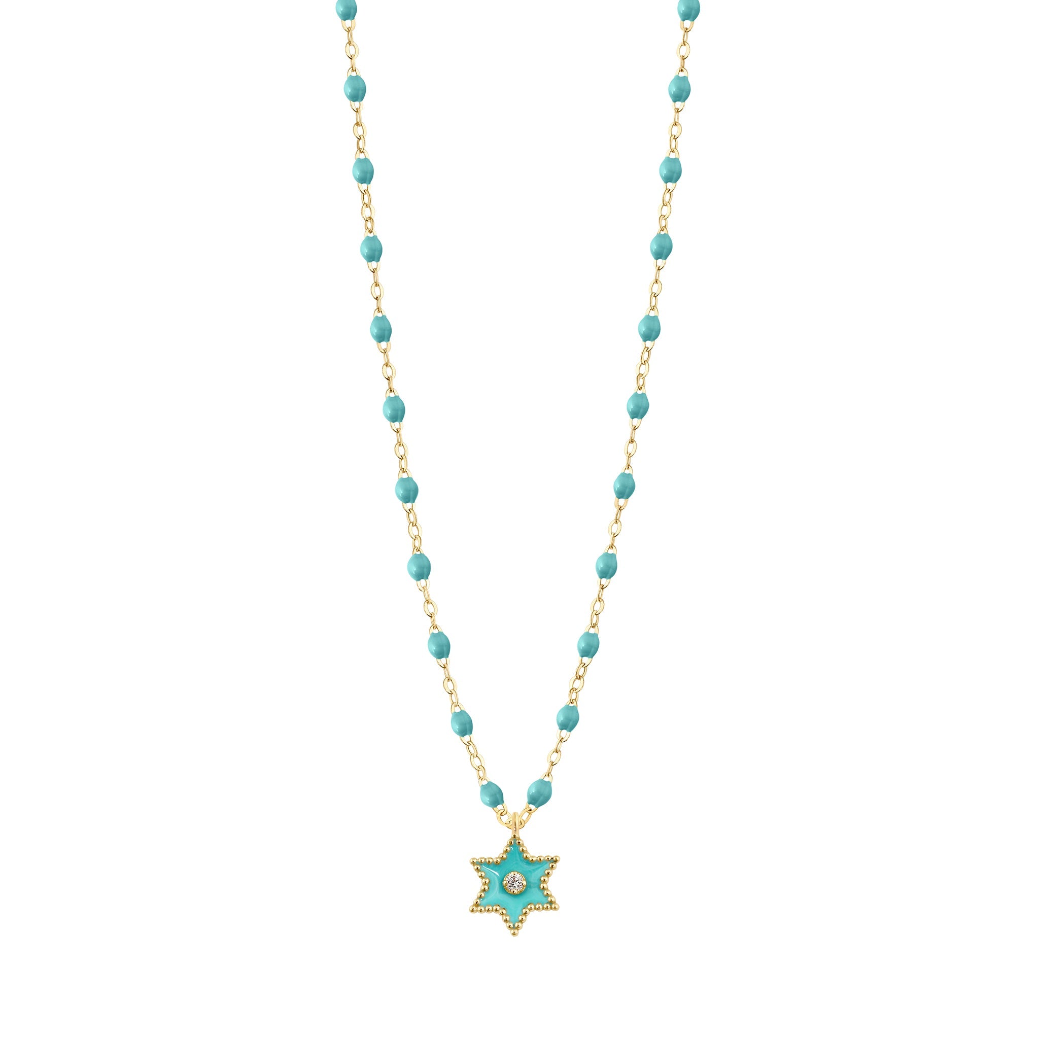 Gigi Clozeau - Étoile Diamond Necklace, Turquoise Green, Yellow Gold, 16.5"