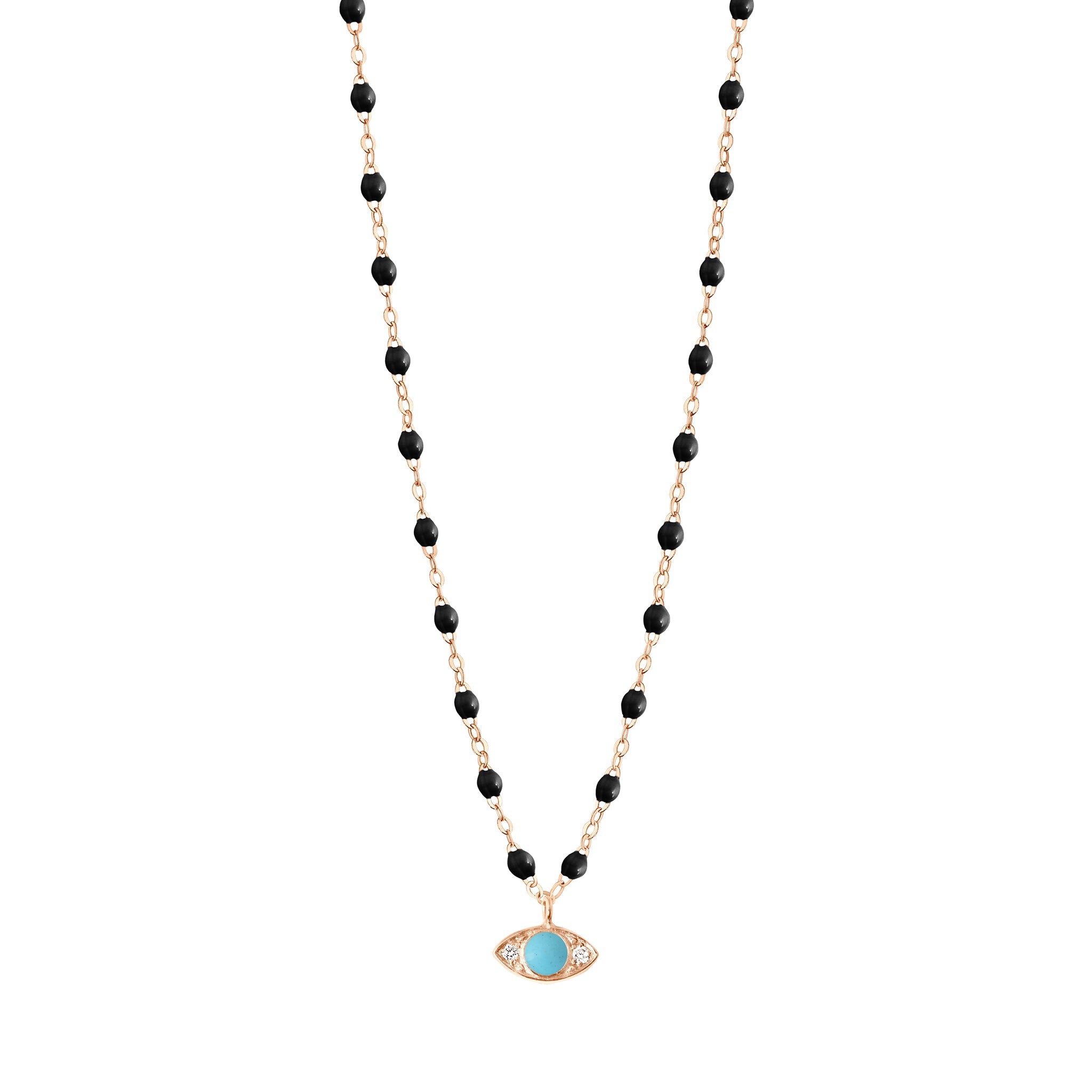 Gigi Clozeau - Eye Sparkle Diamond Necklace, Black, Rose Gold, 16.5"