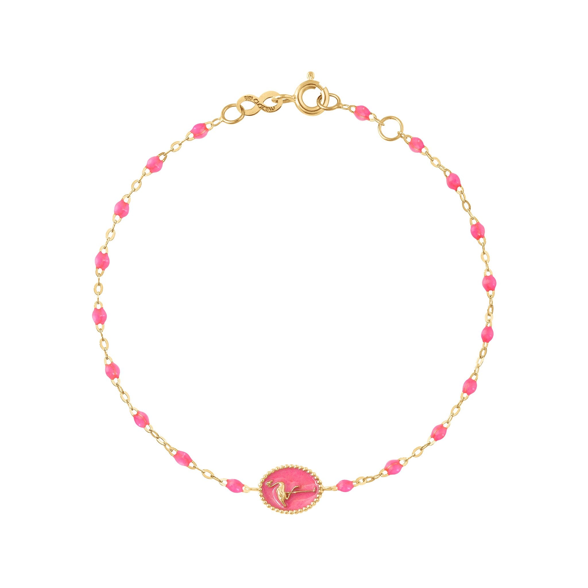 Gigi Clozeau - Flamingo Classic Gigi Pink bracelet, Yellow Gold, 6.7"