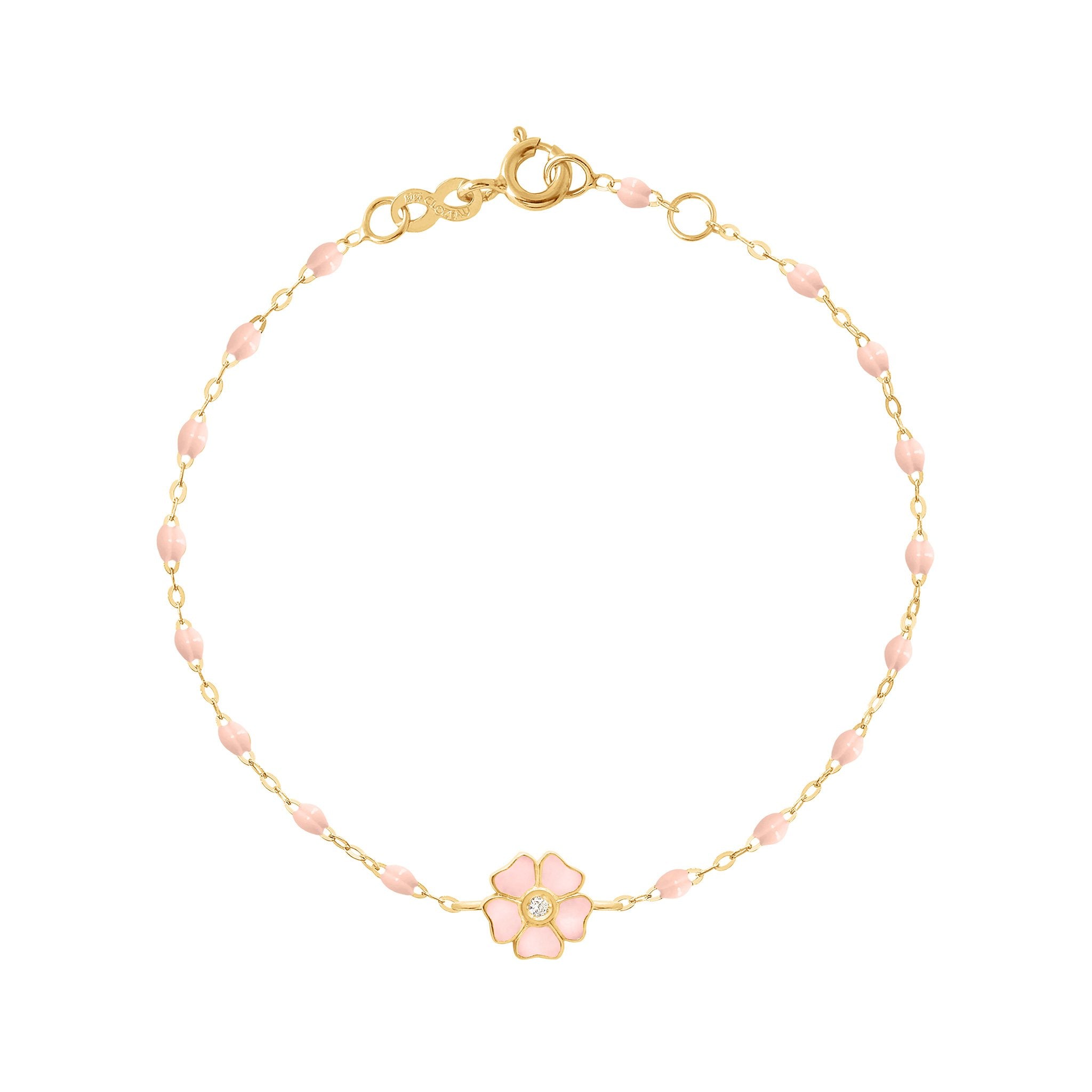 Gigi Clozeau - Flower Classic Gigi Baby Pink diamond bracelet, Yellow Gold, 6.7"
