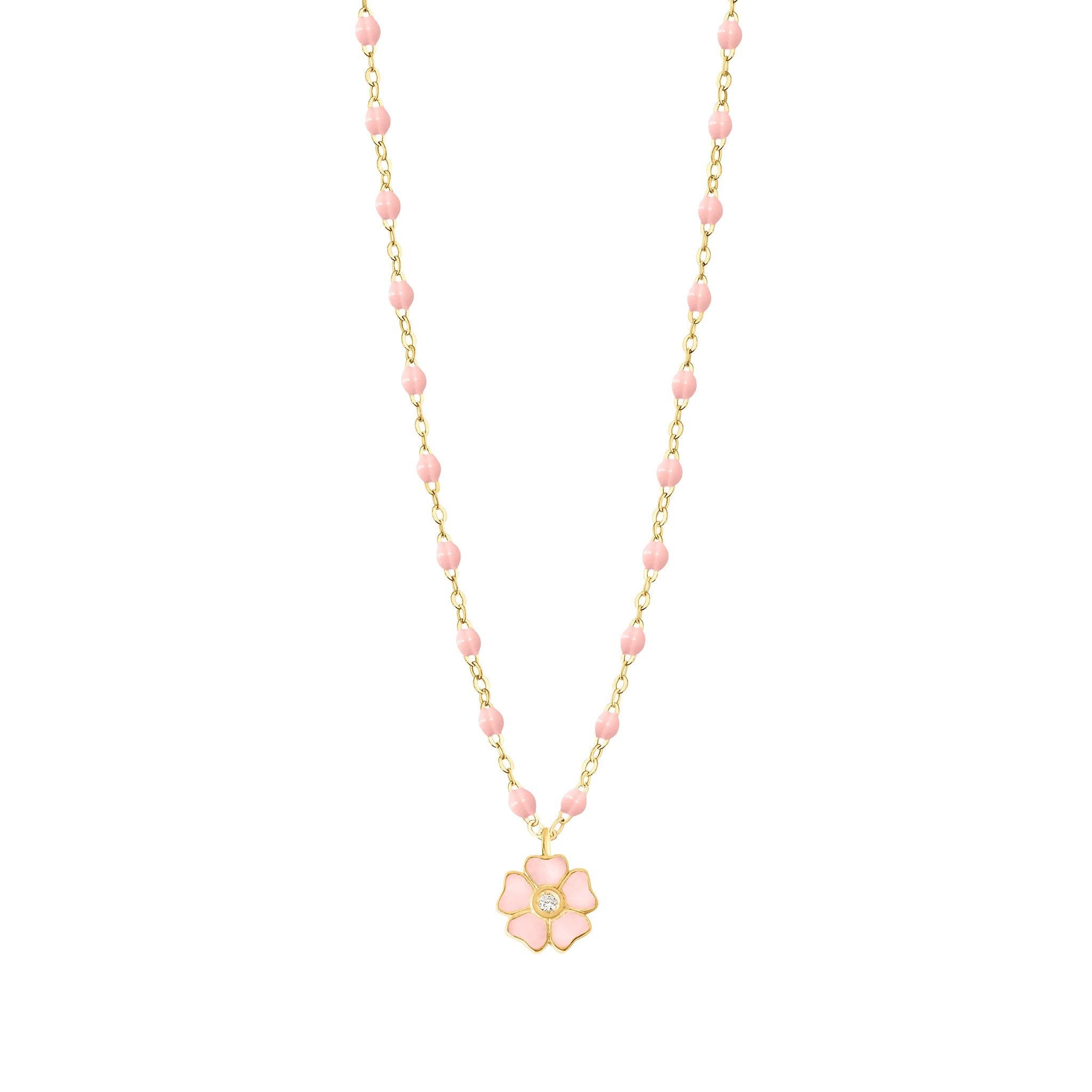 Gigi Clozeau - Flower Classic Gigi Baby Pink diamond necklace, Yellow Gold, 16.5"