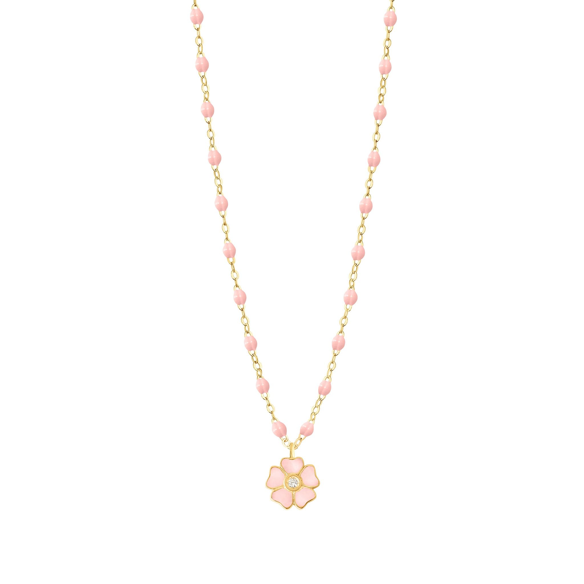 Flower Classic Gigi Baby Pink diamond necklace, Yellow Gold, 16.5