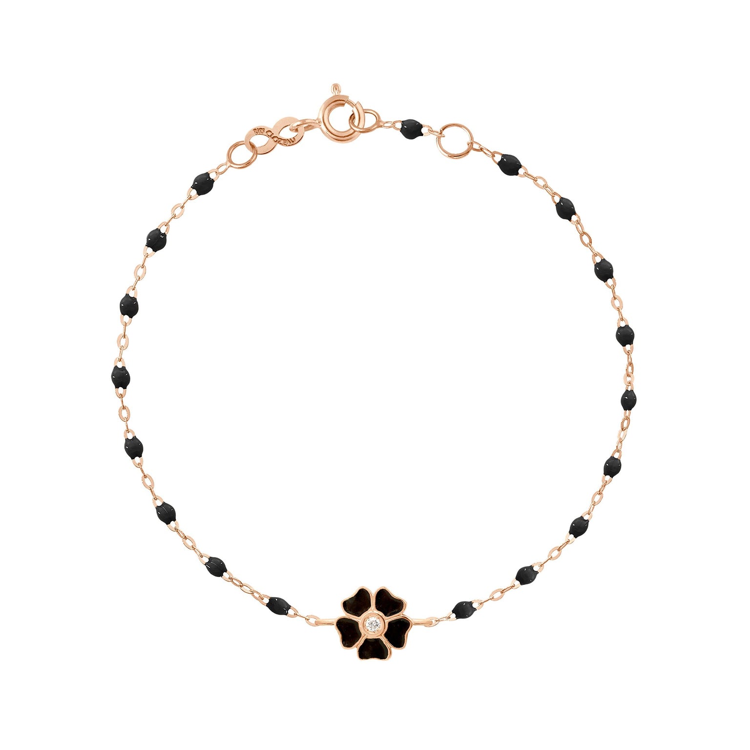 Gigi Clozeau - Flower Classic Gigi Black diamond bracelet, Rose Gold, 6.7"