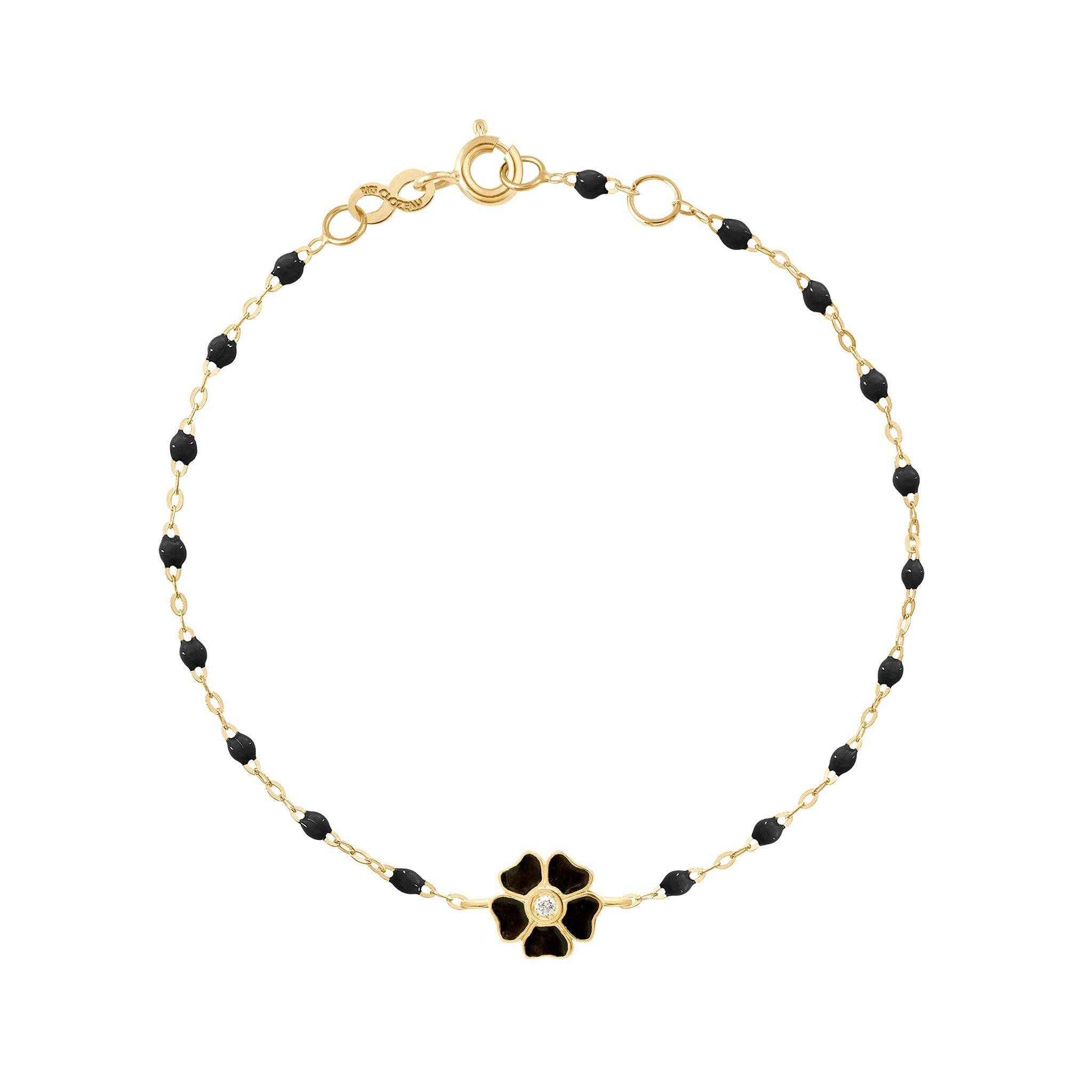 Gigi Clozeau - Flower Classic Gigi Black diamond bracelet, Yellow Gold, 6.7"