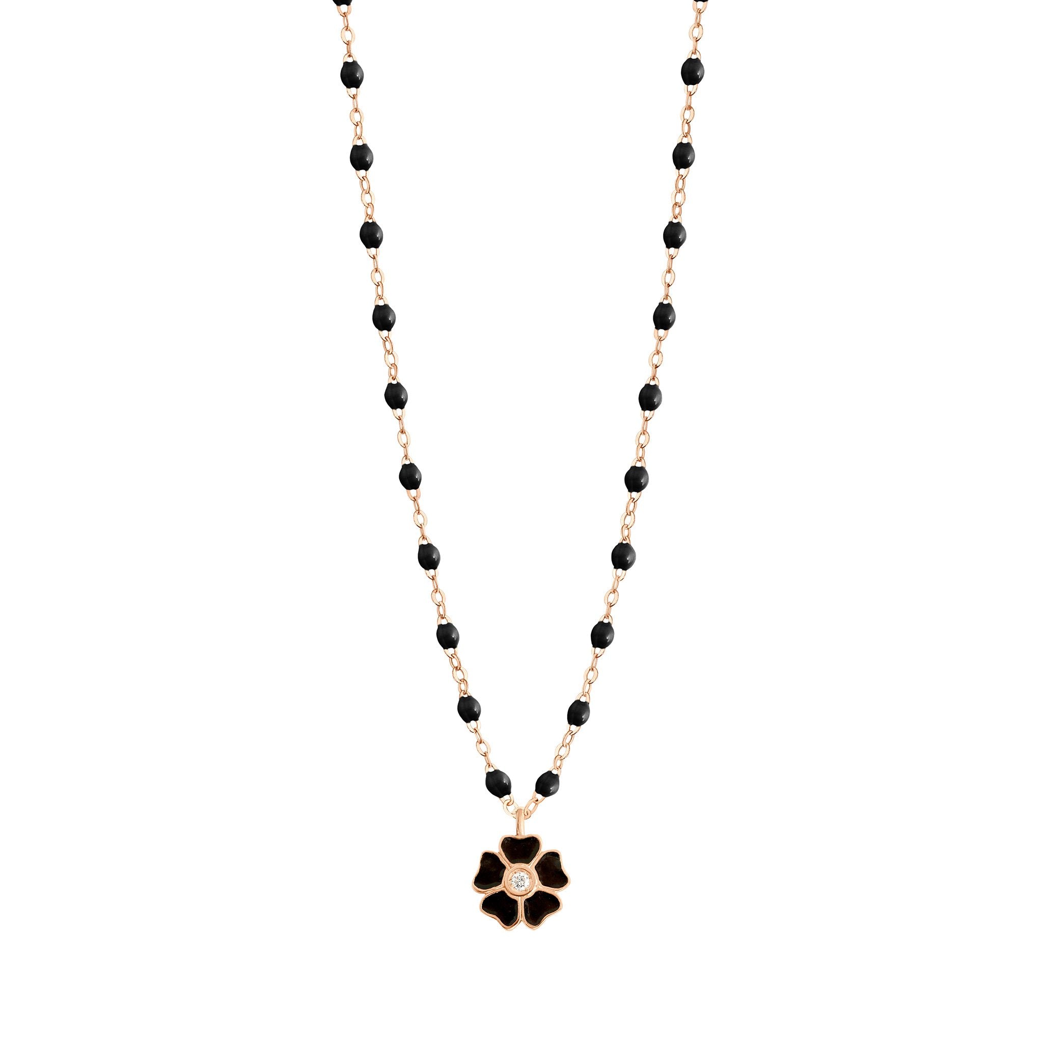 Gigi Clozeau - Flower Classic Gigi Black diamond necklace, Rose Gold, 16.5"
