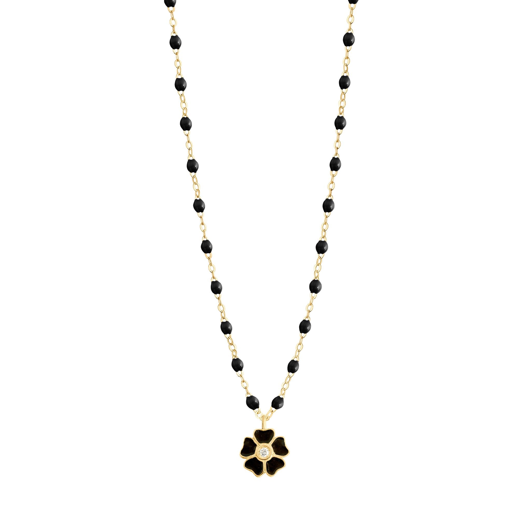 Gigi Clozeau - Flower Classic Gigi Black diamond necklace, Yellow Gold, 16.5"