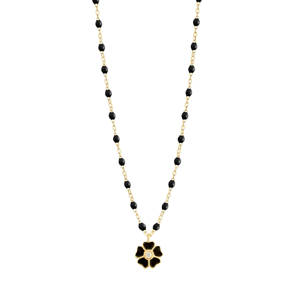 Flower Classic Gigi Black diamond necklace, Yellow Gold, 16.5