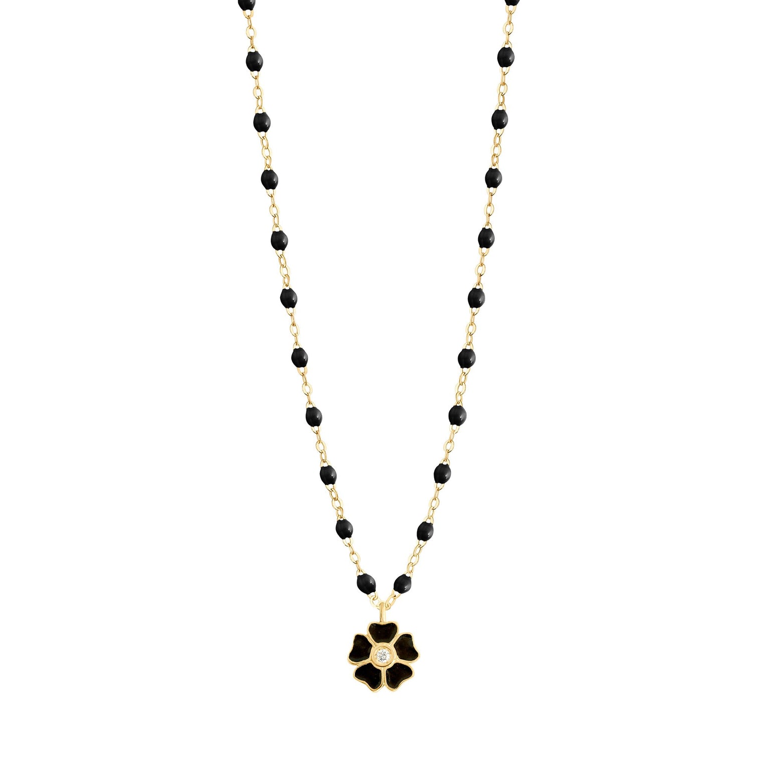 Flower Classic Gigi Black diamond necklace, Yellow Gold
