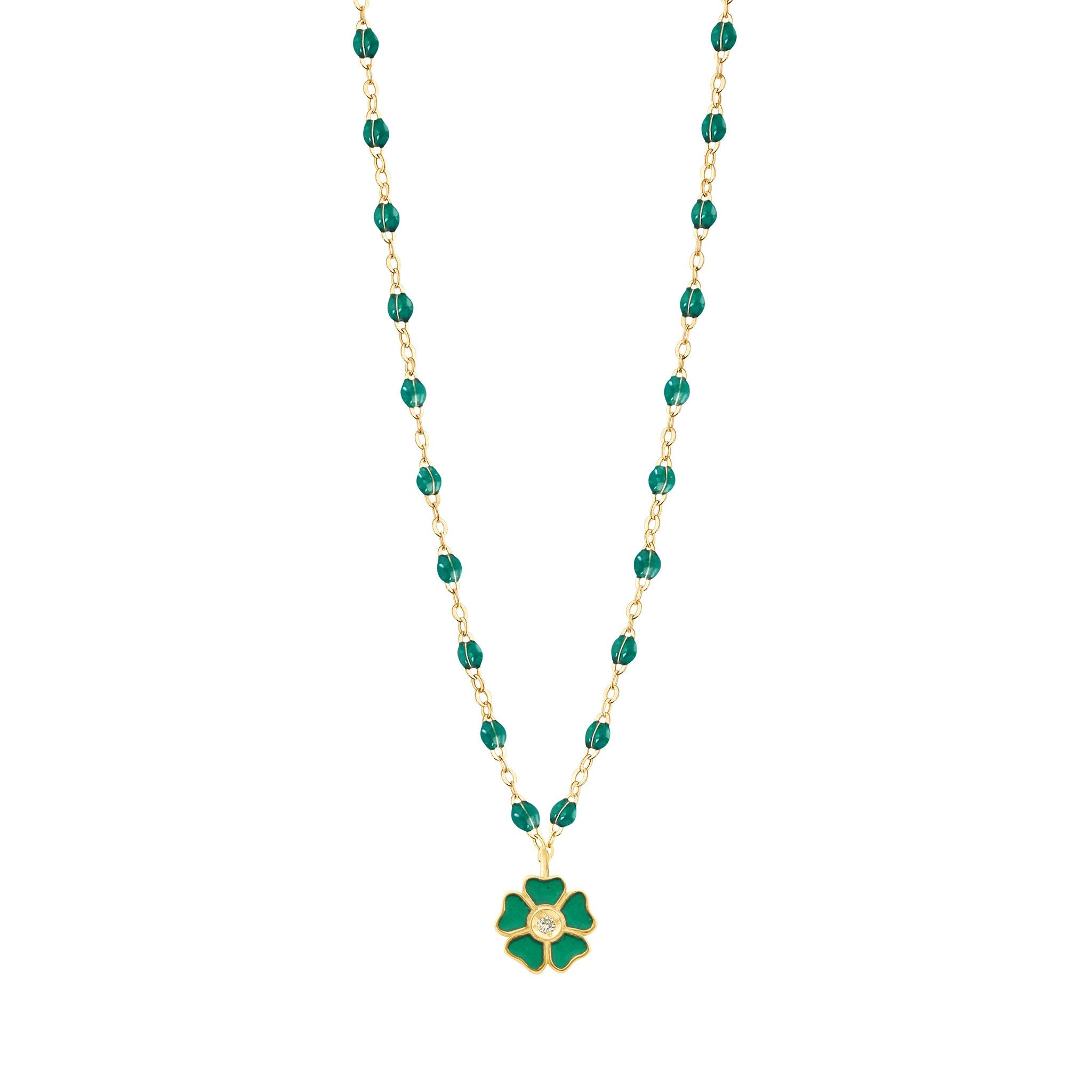 Gigi Clozeau - Flower Classic Gigi Emerald Diamond Necklace, Yellow Gold, 16.5"