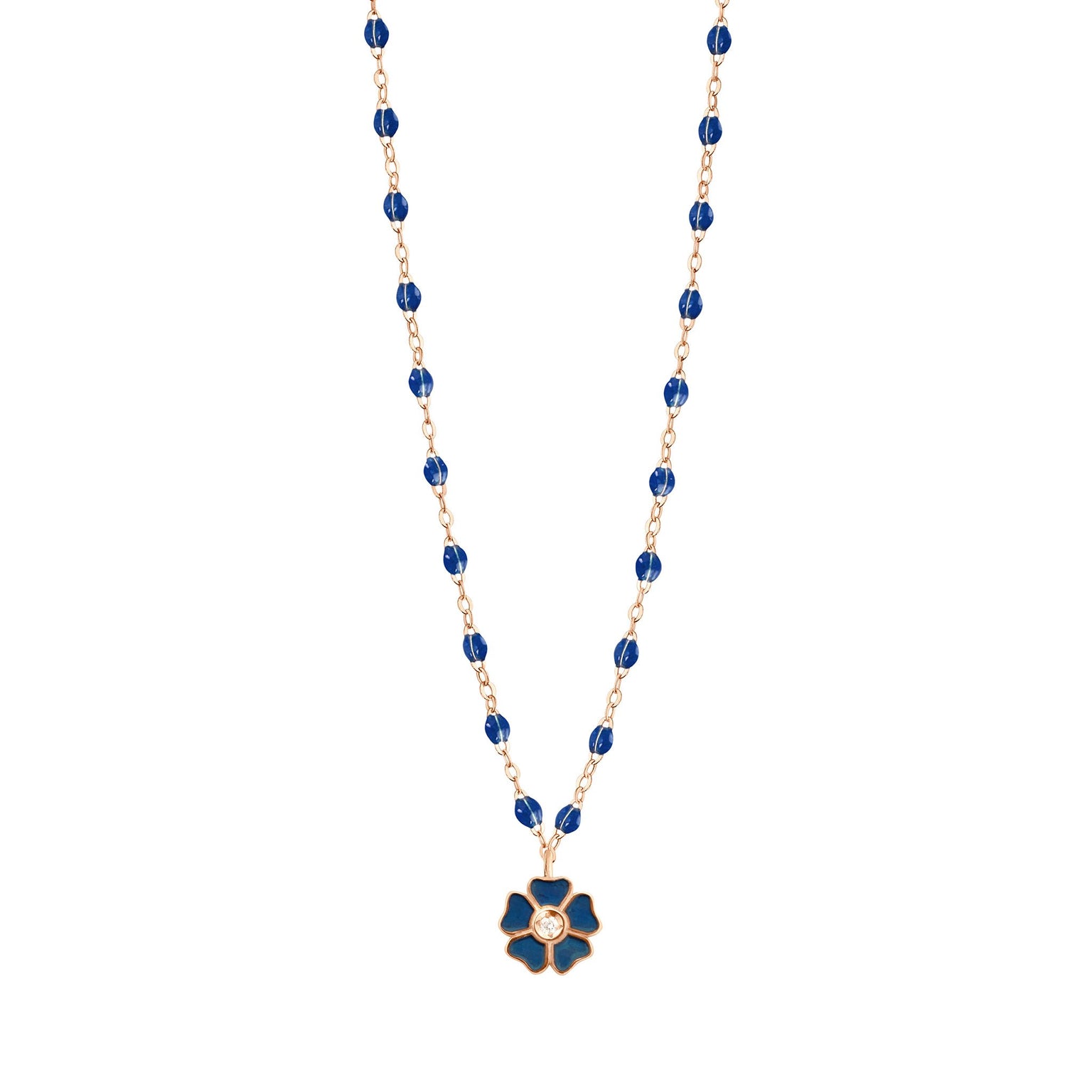 Gigi Clozeau - Flower Classic Gigi Lapis Diamond Necklace, Rose Gold, 16.5"