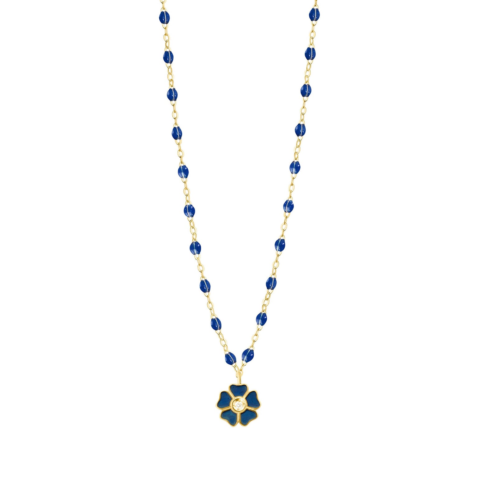 Gigi Clozeau - Flower Classic Gigi Lapis Diamond Necklace, Yellow Gold, 16.5"