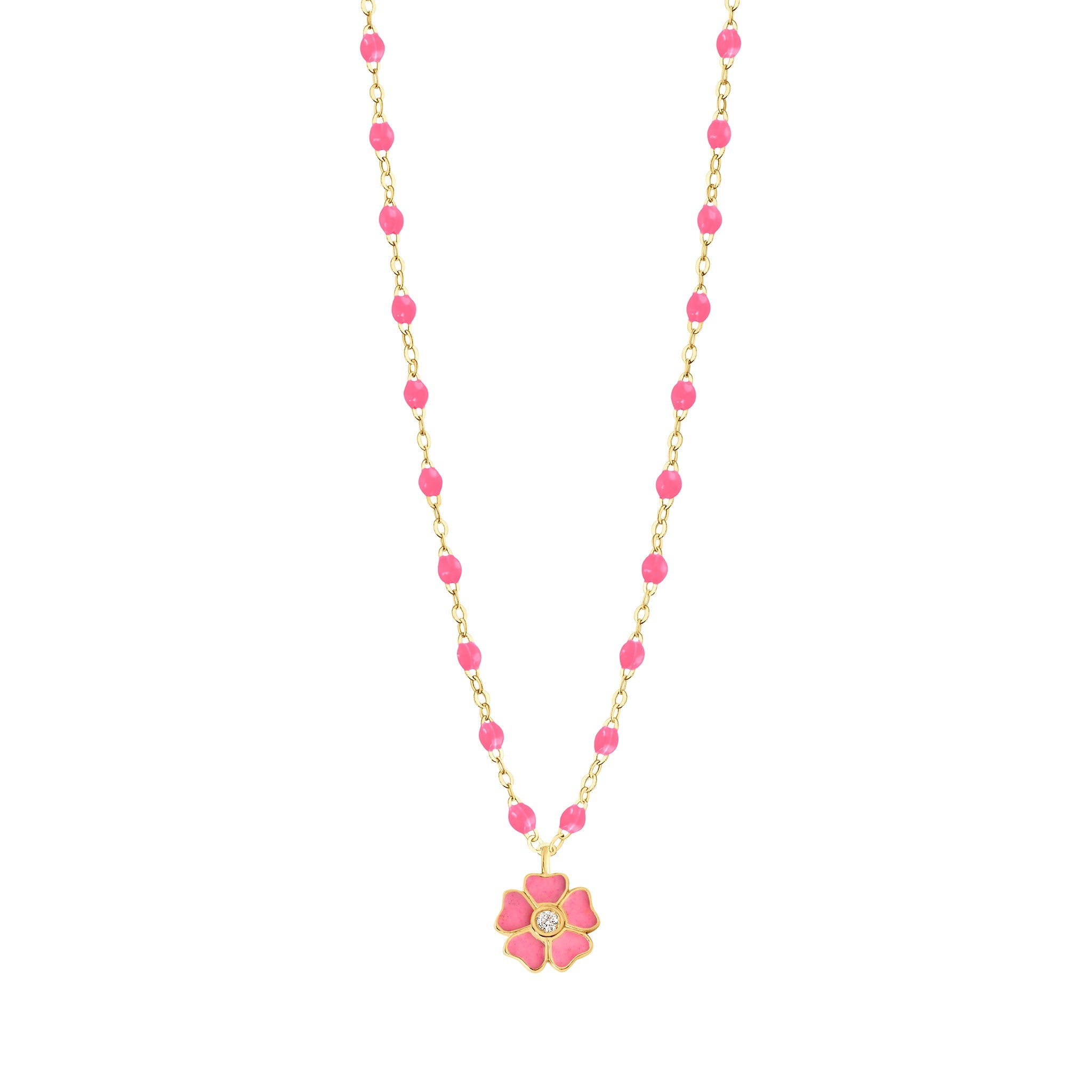 Gigi Clozeau - Flower Classic Gigi Pink diamond necklace, Yellow Gold, 16.5"