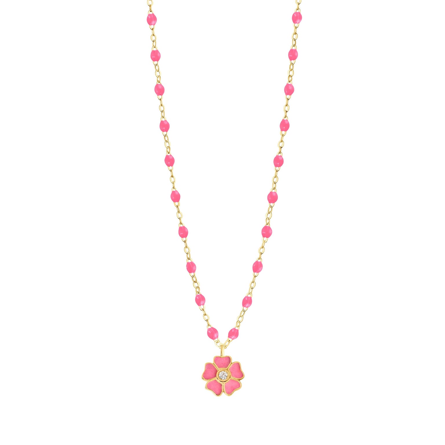 Gigi Clozeau - Flower Classic Gigi Pink diamond necklace, Yellow Gold, 16.5"