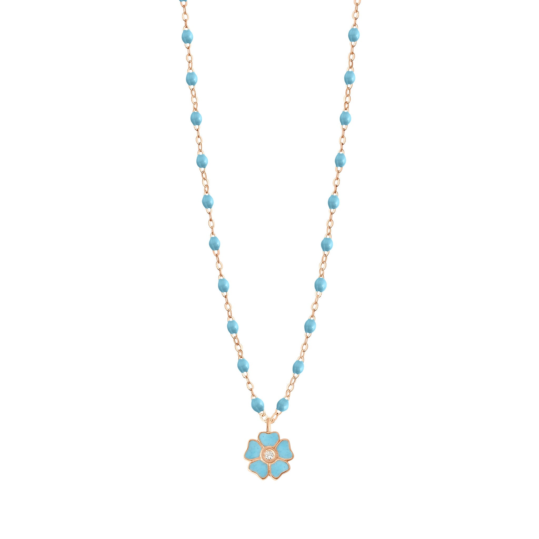 Gigi Clozeau - Flower Classic Gigi Turquoise diamond necklace, Rose Gold, 16.5"