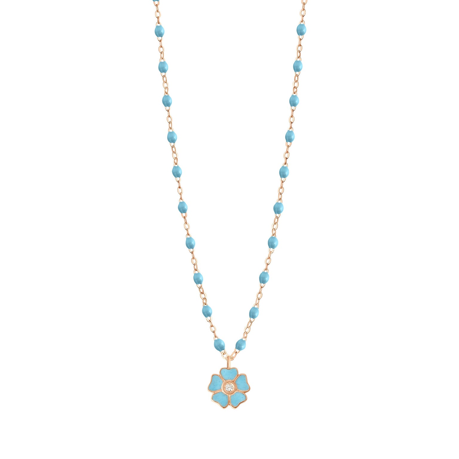 Gigi Clozeau - Flower Classic Gigi Turquoise diamond necklace, Rose Gold, 16.5"
