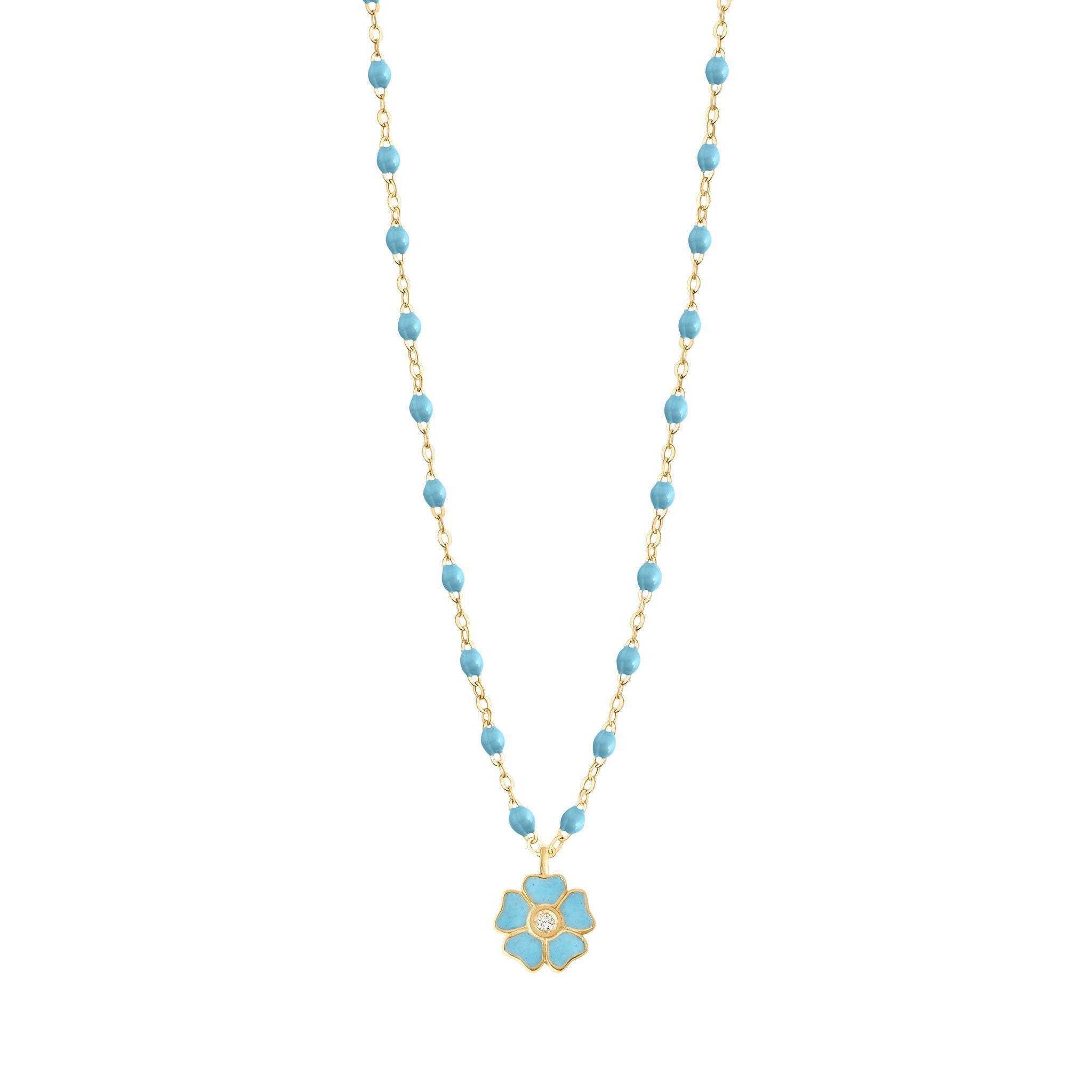 Gigi Clozeau - Flower Classic Gigi Turquoise diamond necklace, Yellow Gold, 16.5"