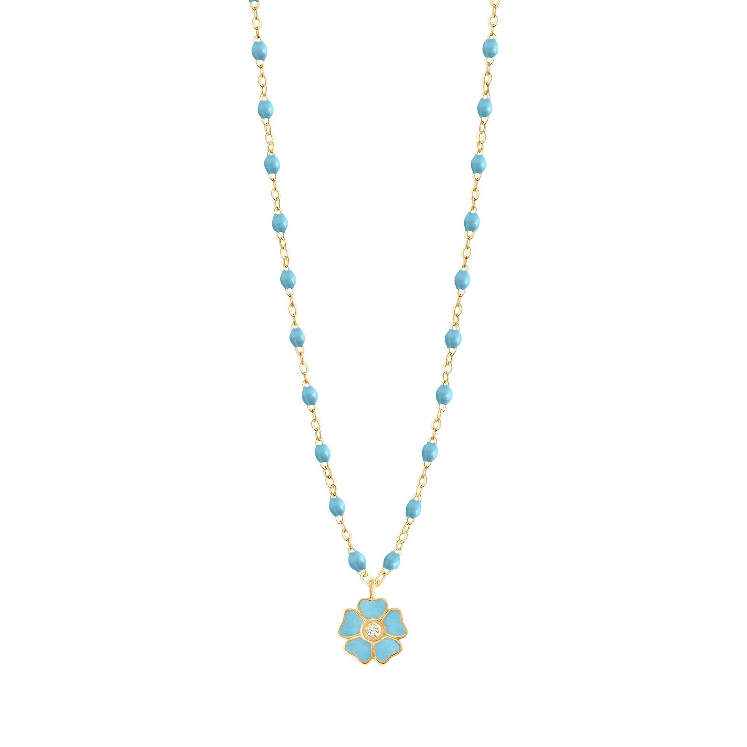 Gigi Clozeau - Flower Classic Gigi Turquoise diamond necklace, Yellow Gold, 16.5"