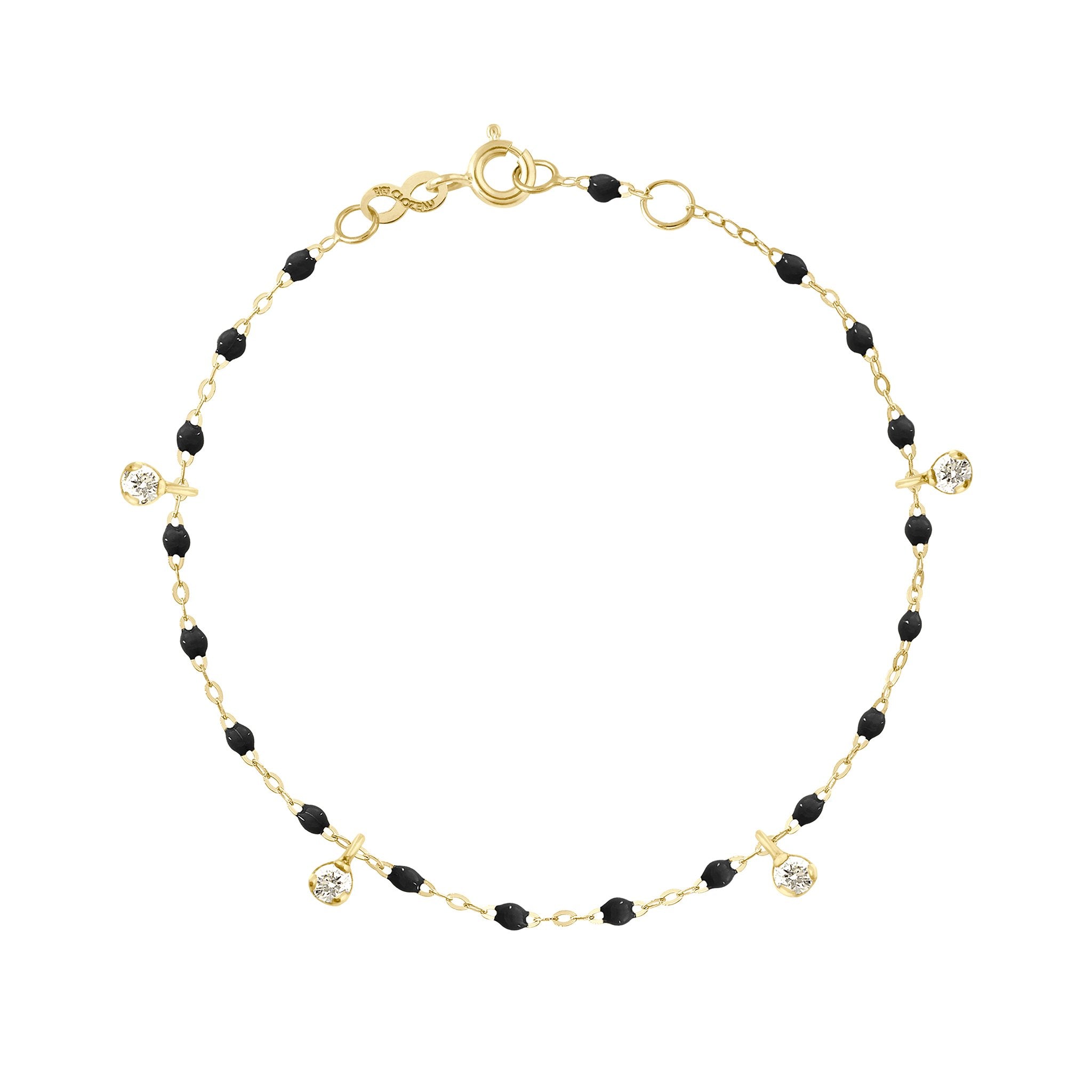 Gigi Clozeau - Gigi Supreme 4 Diamond Bracelet, Black, Yellow Gold, 6.7"