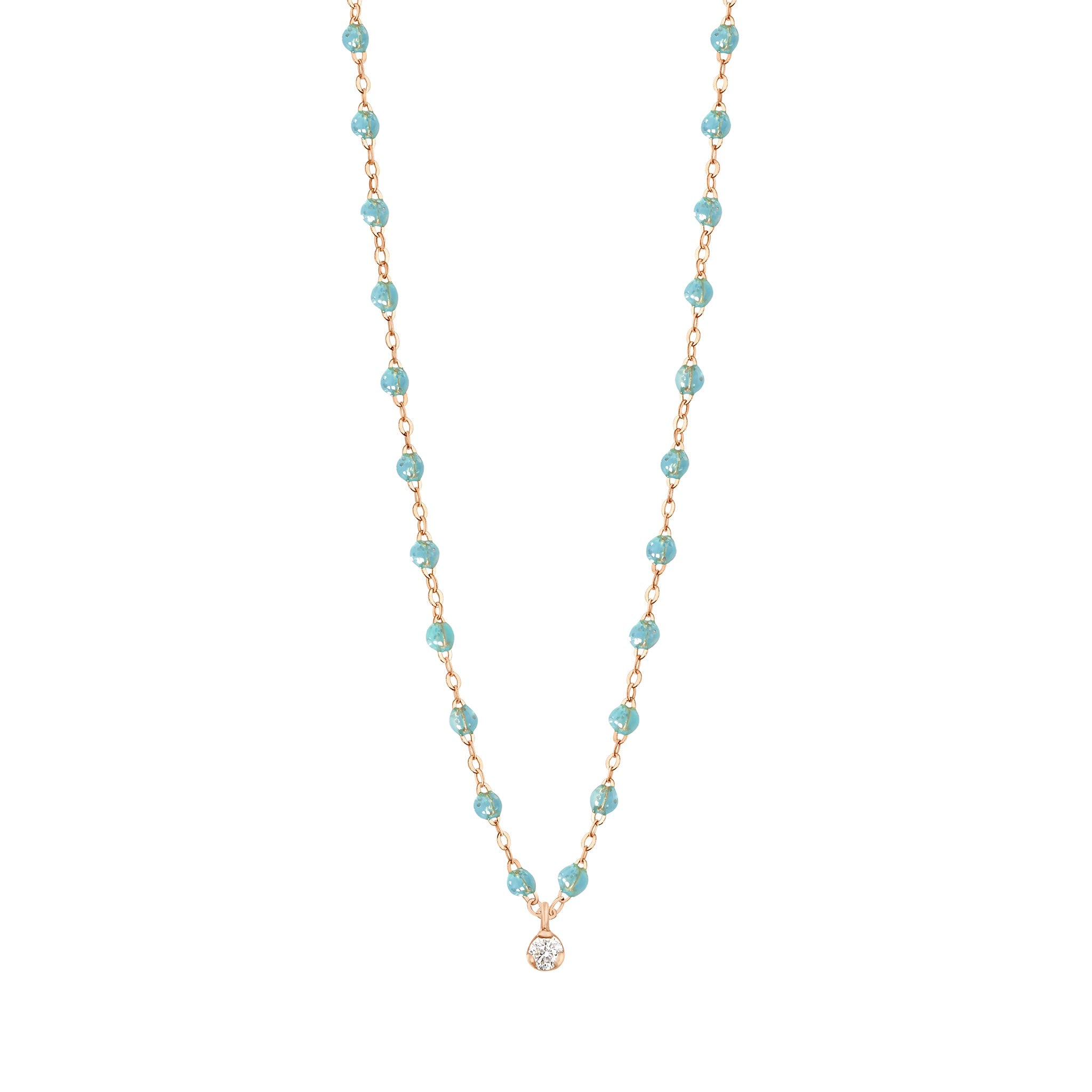 Gigi Clozeau - Gigi Supreme Classic 1 Diamond Necklace, Aqua, Rose Gold, 16.5"