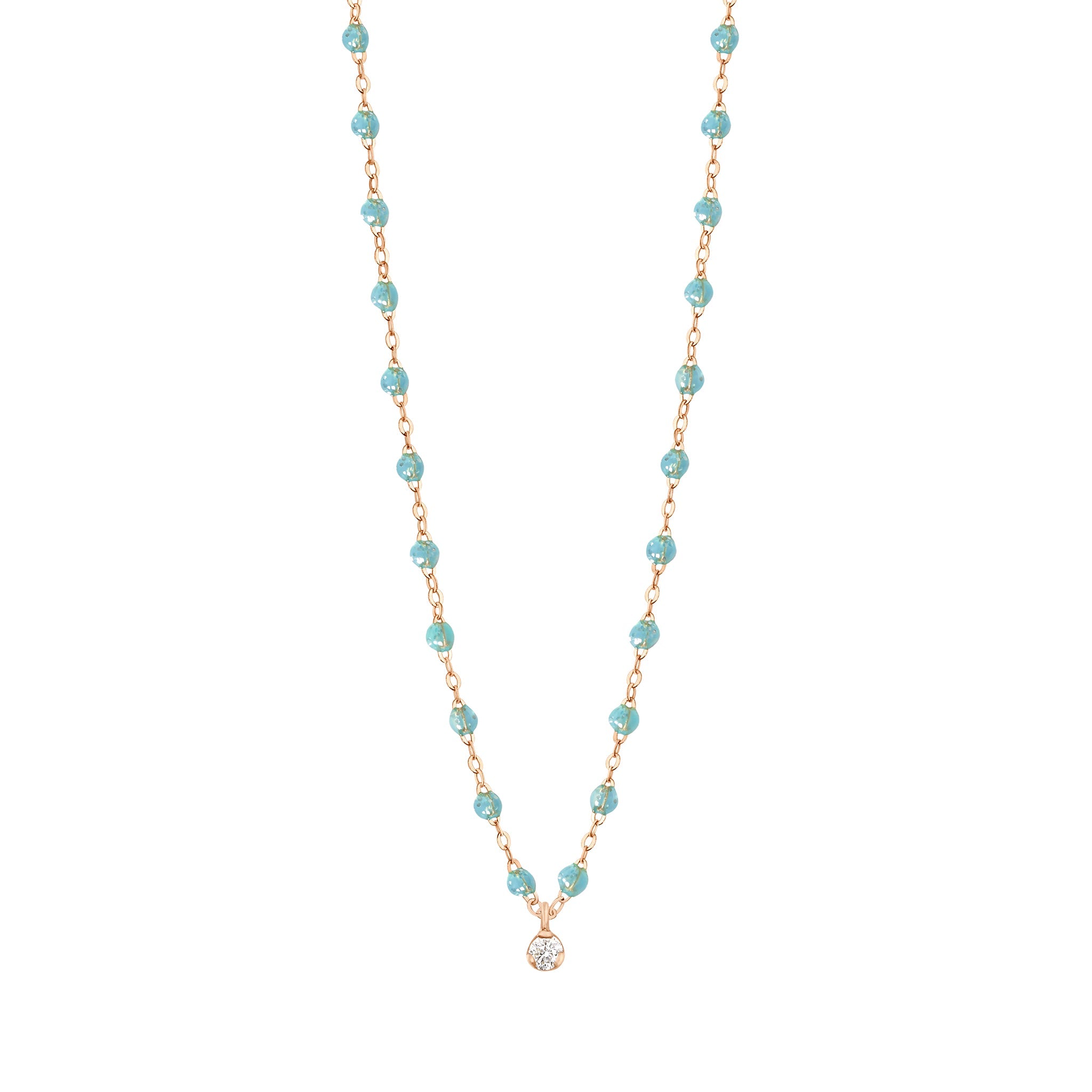 Gigi Clozeau - Gigi Supreme Classic 1 Diamond Necklace, Aqua, Rose Gold, 16.5"