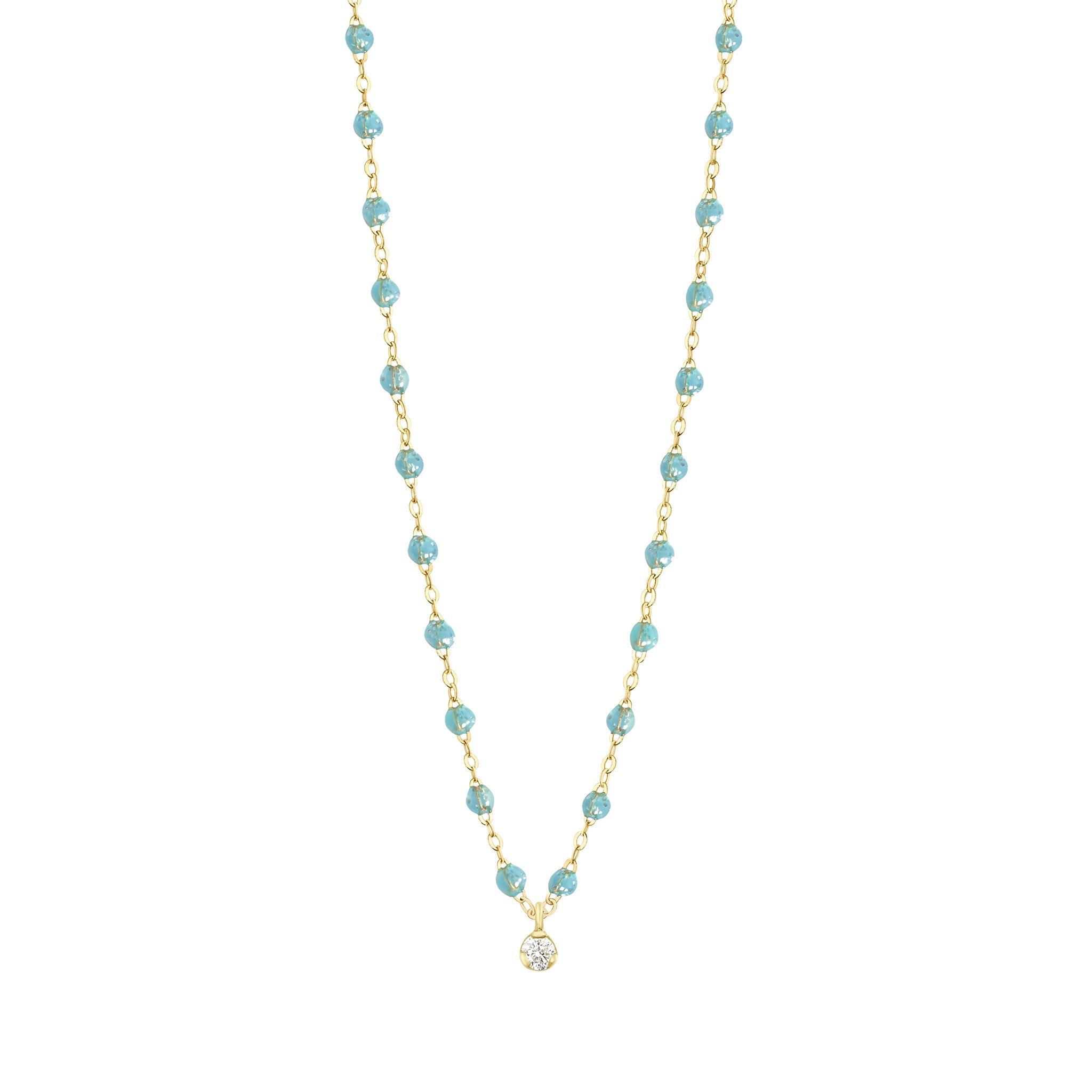 Gigi Clozeau - Gigi Supreme Classic 1 Diamond Necklace, Aqua, Yellow Gold, 16.5"