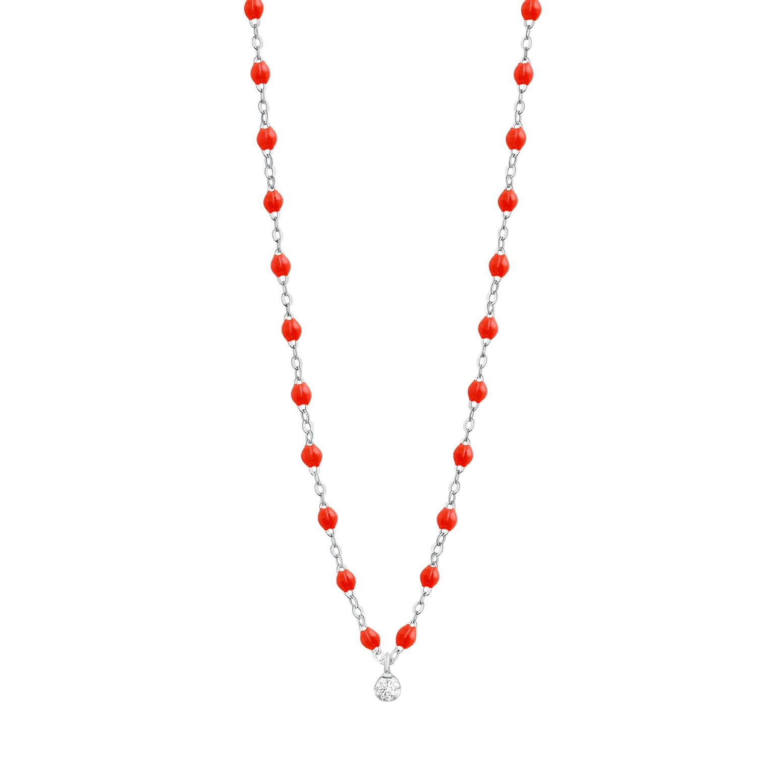 Gigi Clozeau - Gigi Supreme Classic 1 Diamond Necklace, Coral, White Gold, 16.5"