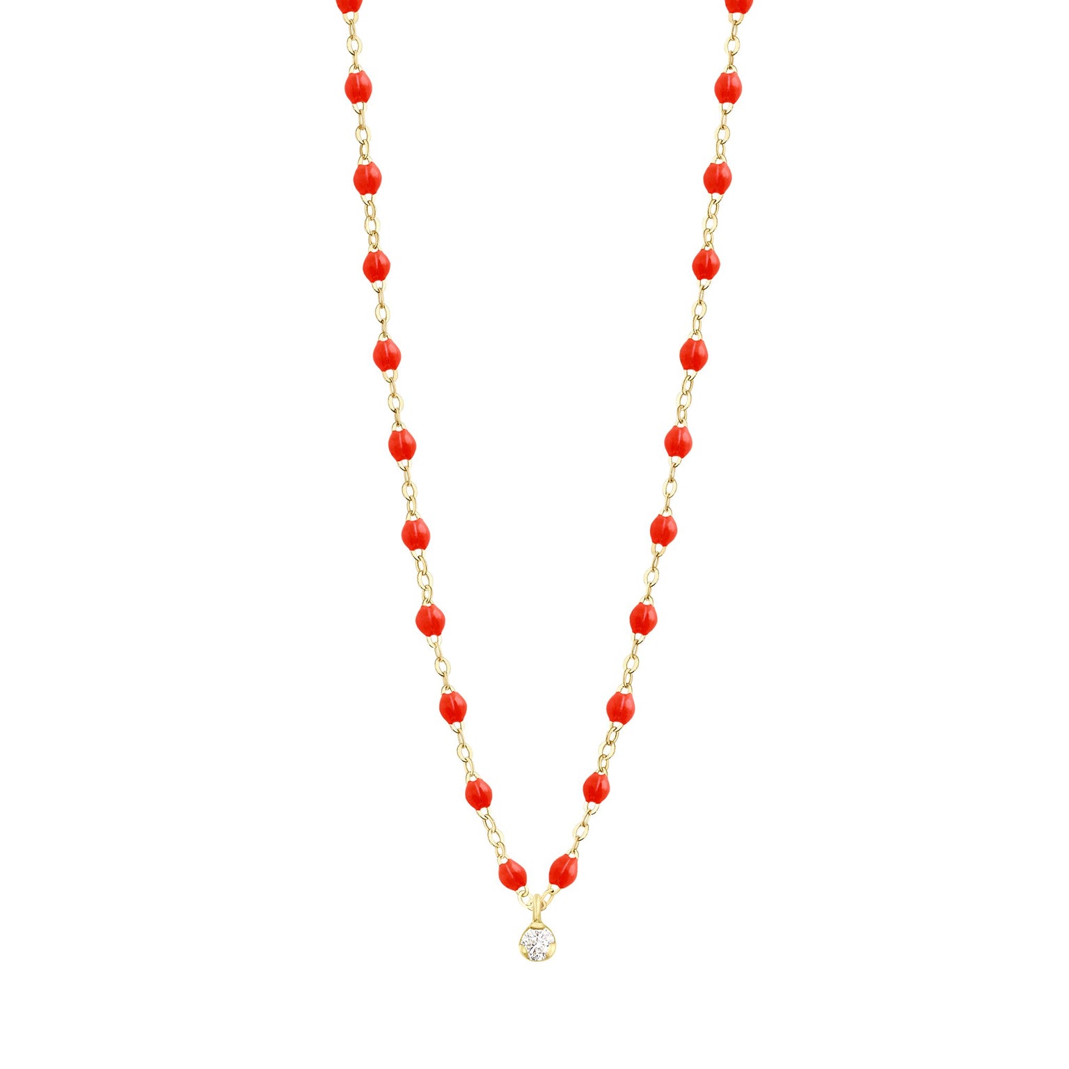 Gigi Clozeau - Gigi Supreme Classic 1 Diamond Necklace, Coral, Yellow Gold, 16.5"