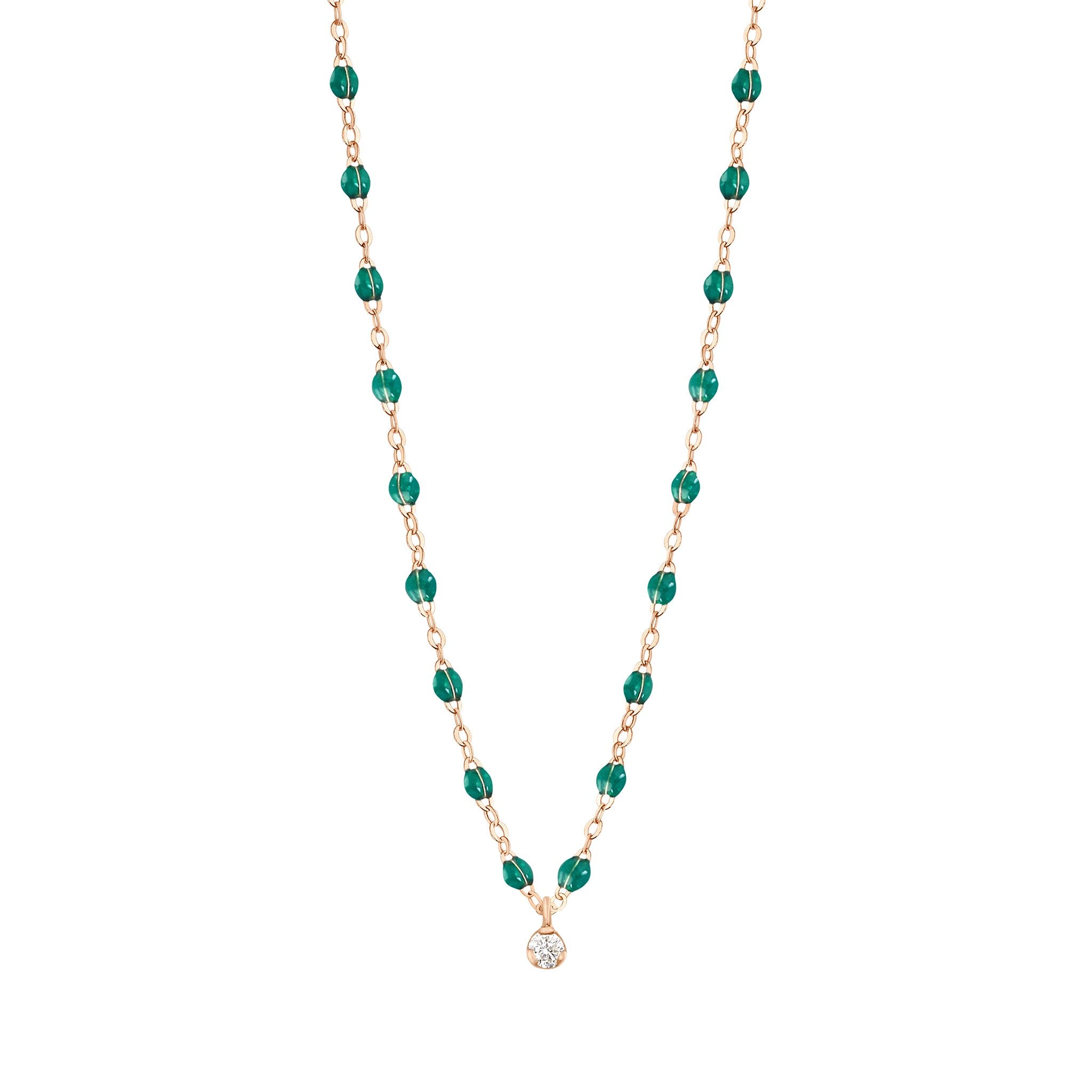 Gigi Clozeau - Gigi Supreme Classic 1 Diamond Necklace, Emerald, Rose Gold, 16.5"