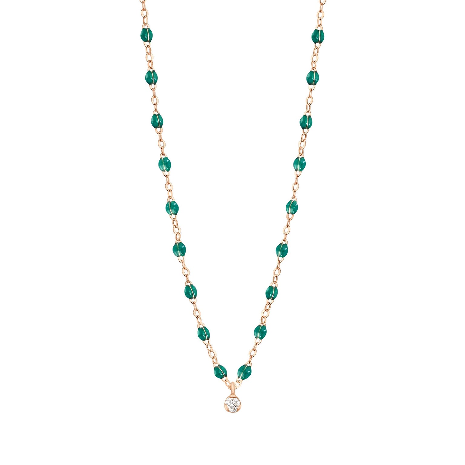 Gigi Clozeau - Gigi Supreme Classic 1 Diamond Necklace, Emerald, Rose Gold, 16.5"