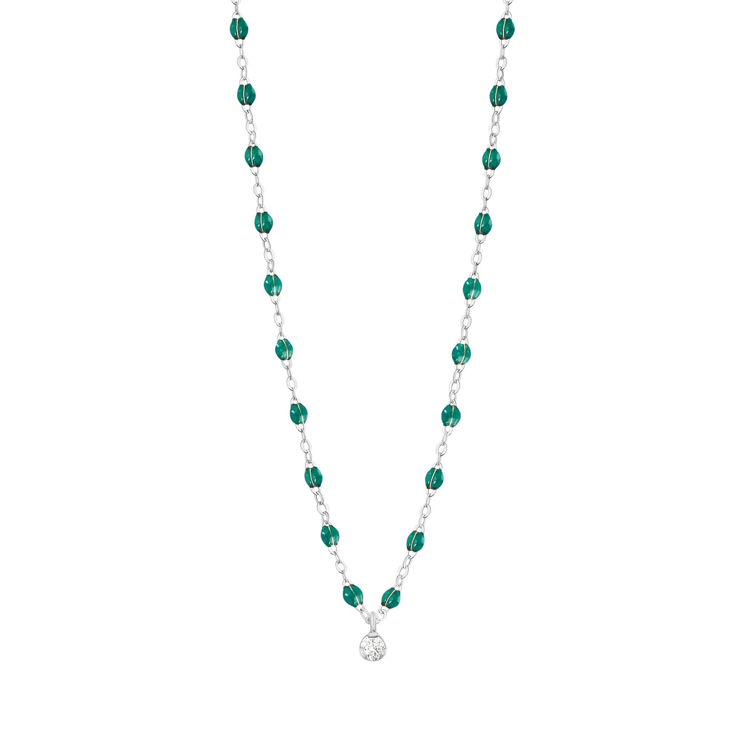 Gigi Clozeau - Gigi Supreme Classic 1 Diamond Necklace, Emerald, White Gold, 16.5"