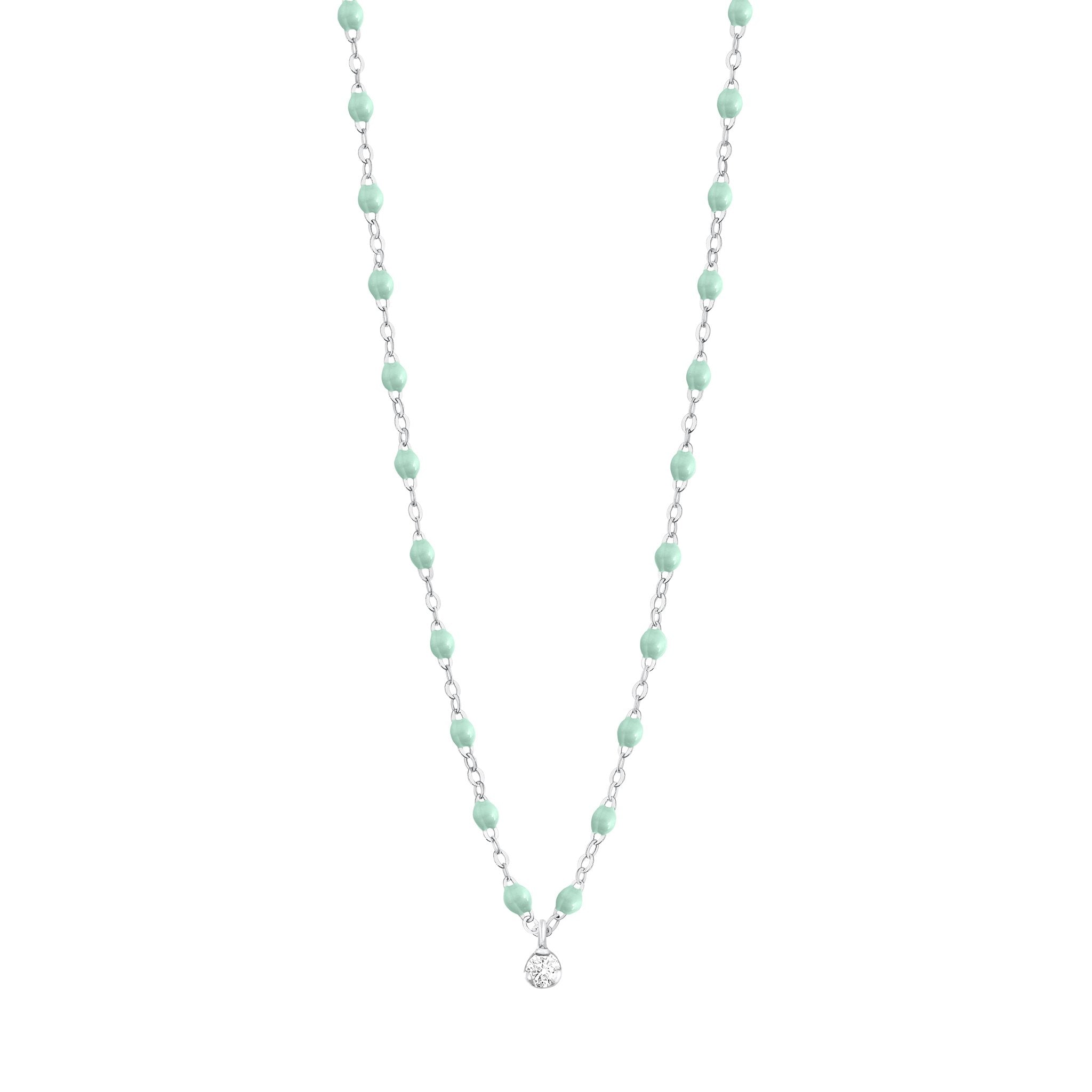 Gigi Clozeau - Gigi Supreme Classic 1 Diamond Necklace, Jade, White Gold, 16.5"