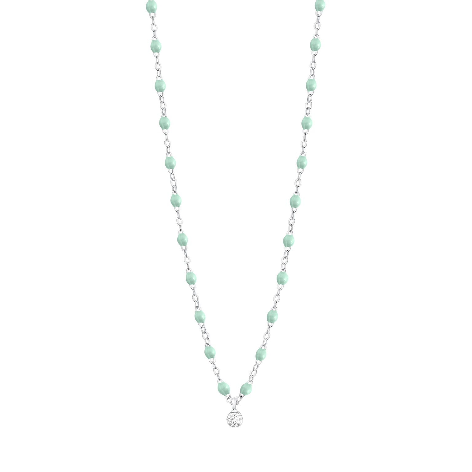 Gigi Clozeau - Gigi Supreme Classic 1 Diamond Necklace, Jade, White Gold, 16.5"