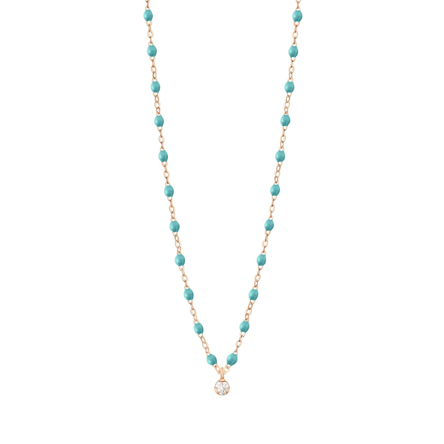 Gigi Clozeau - Gigi Supreme Classic 1 Diamond Necklace, Turquoise Green, Rose Gold, 16.5"