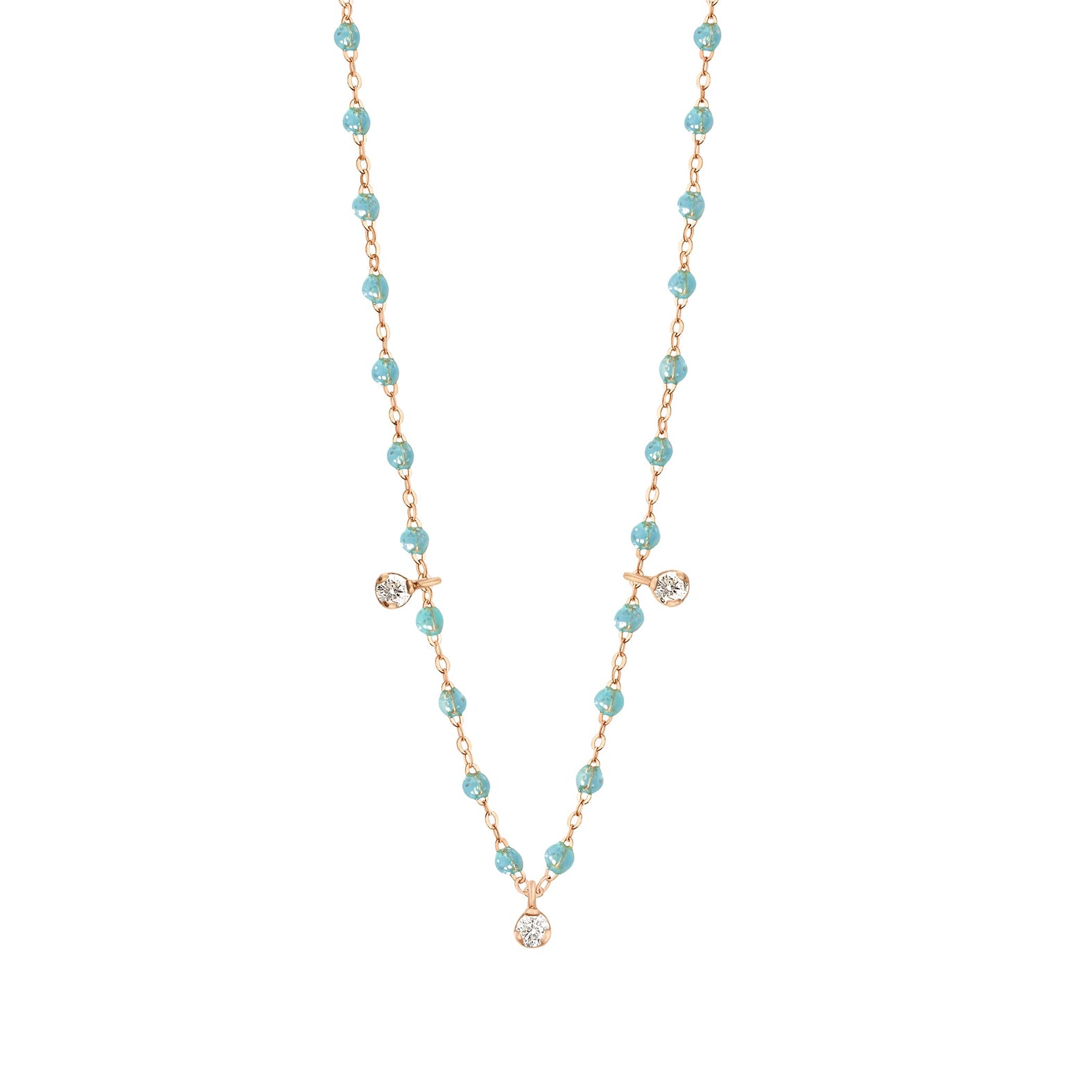 Gigi Clozeau - Gigi Supreme Classic 3 Diamond Necklace, Aqua, Rose Gold, 17.7"