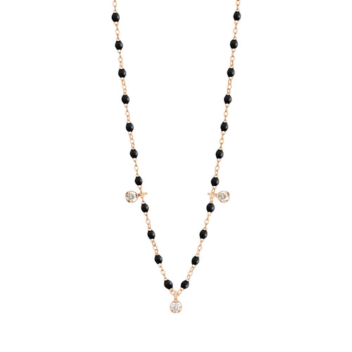 Gigi Clozeau - Gigi Supreme Classic 3 Diamond Necklace, Black, Rose Gold, 17.7
