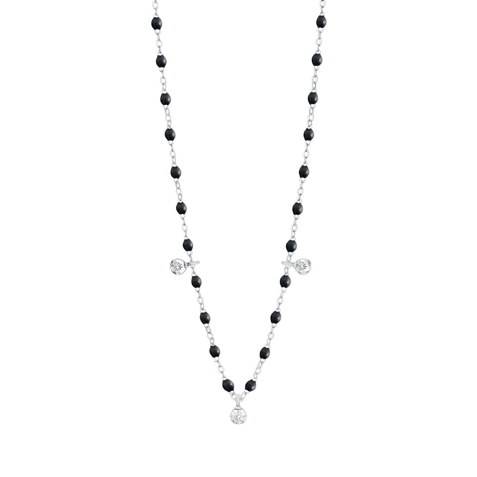 Gigi Clozeau - Gigi Supreme Classic 3 Diamond Necklace, Black, White Gold, 17.7"